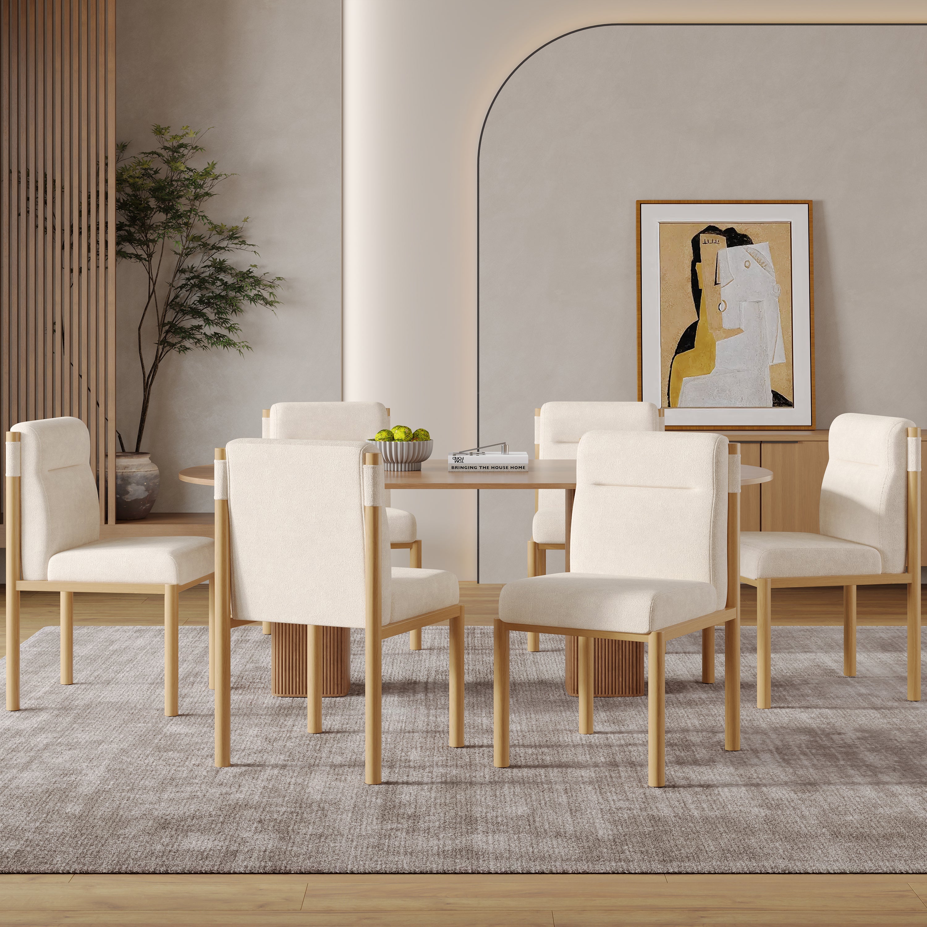 Logidon eetkamerstoelen set van 2 beige Sherpa stof eikenhoutlook