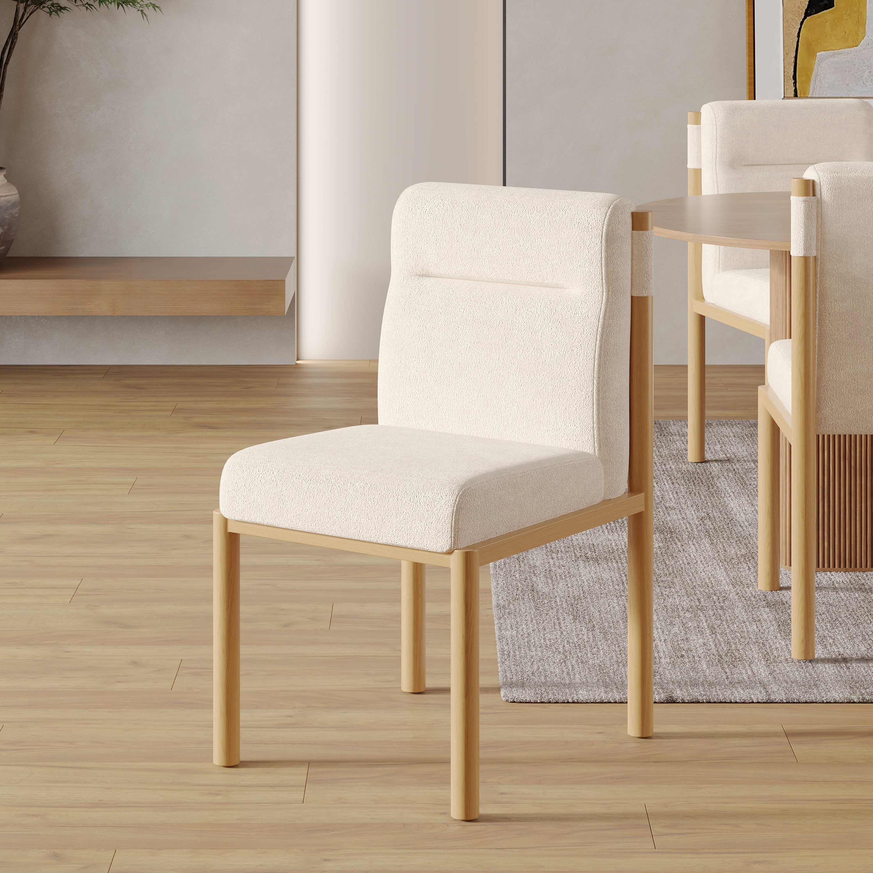 Logidon eetkamerstoelen set van 2 beige Sherpa stof eikenhoutlook