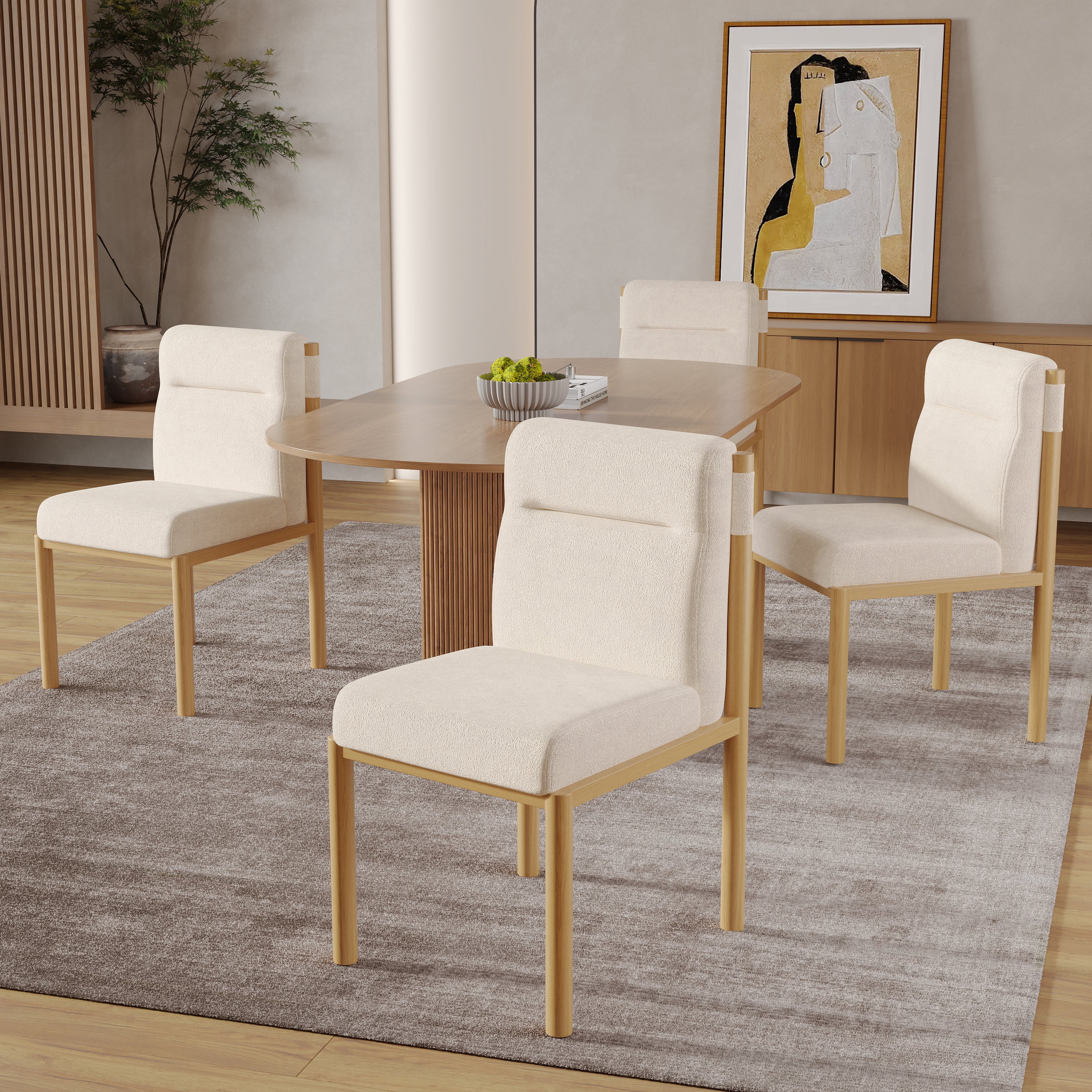 Logidon eetkamerstoelen set van 2 beige Sherpa stof eikenhoutlook