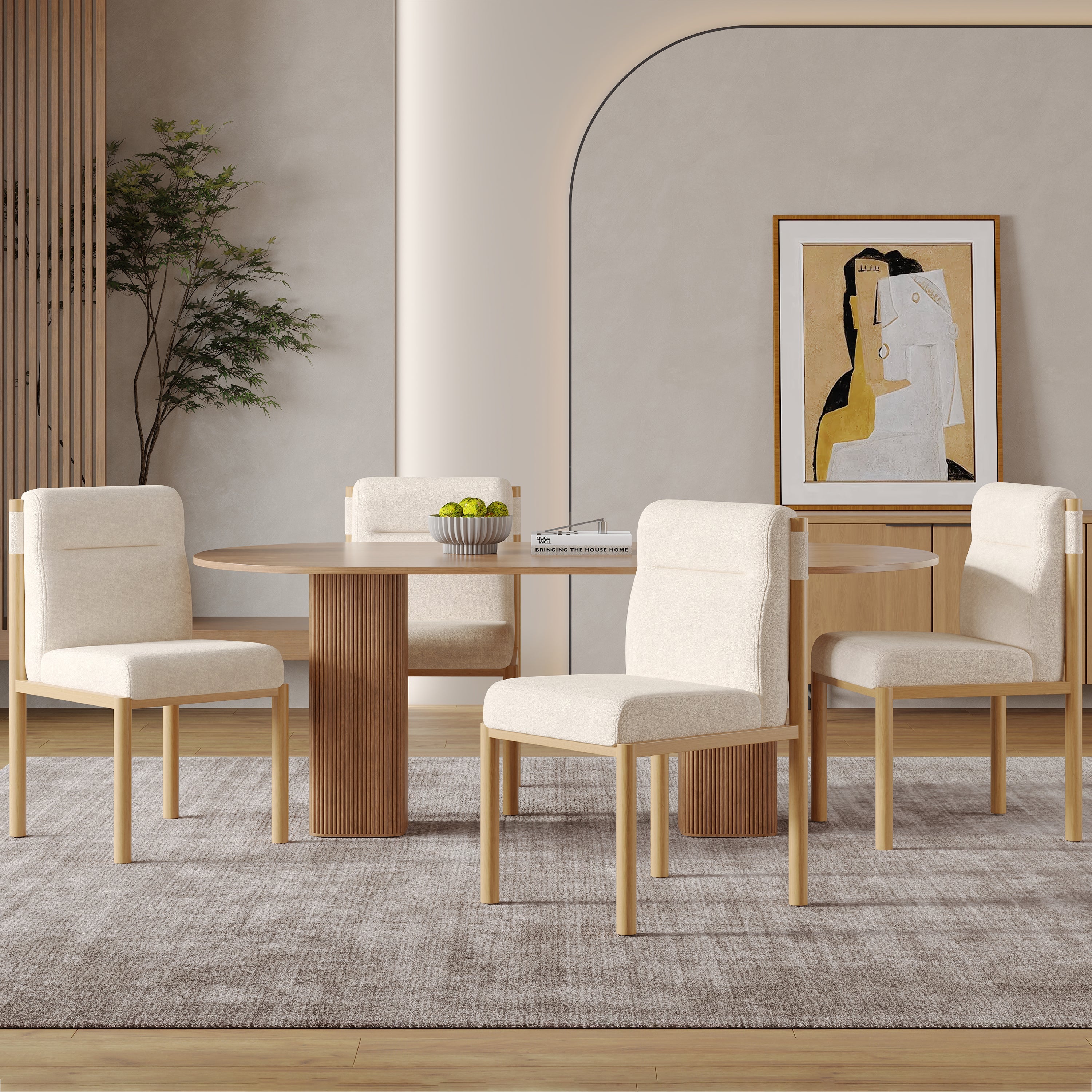 Logidon eetkamerstoelen set van 2 beige Sherpa stof eikenhoutlook