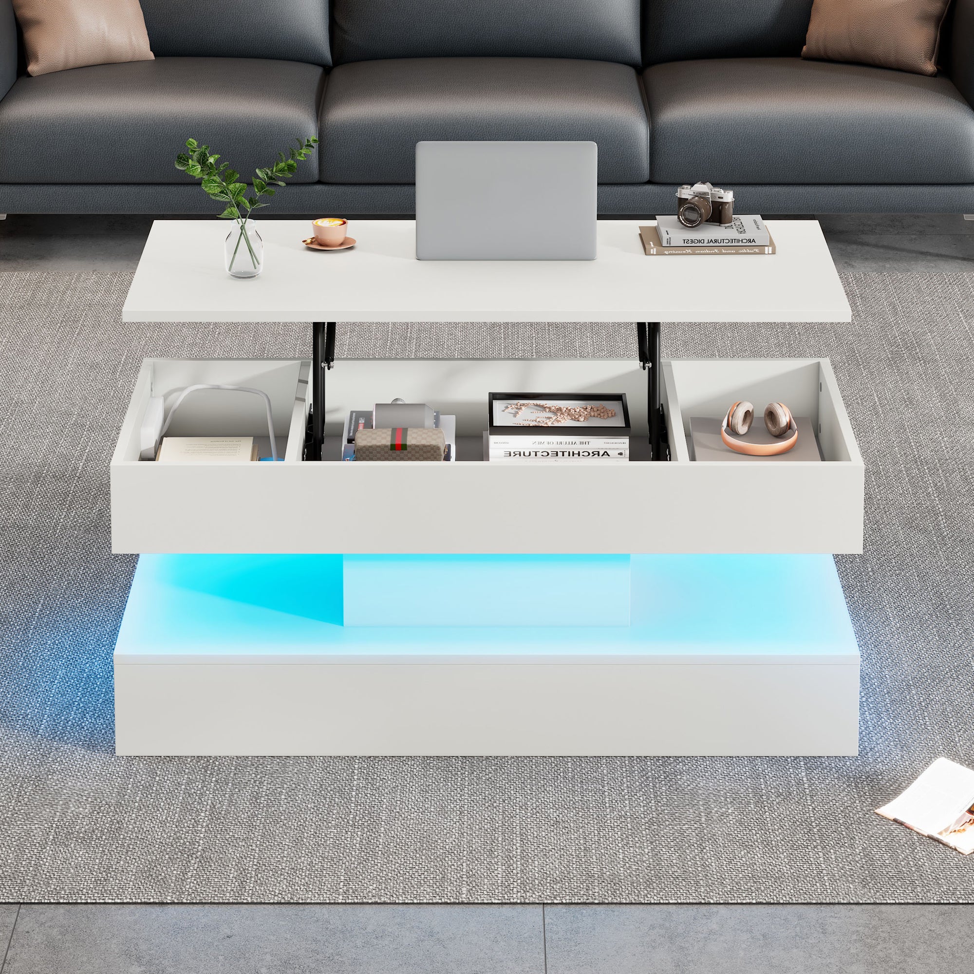 Logidon salontafel LED-verlichting en opbergruimte wit 100x50 cm