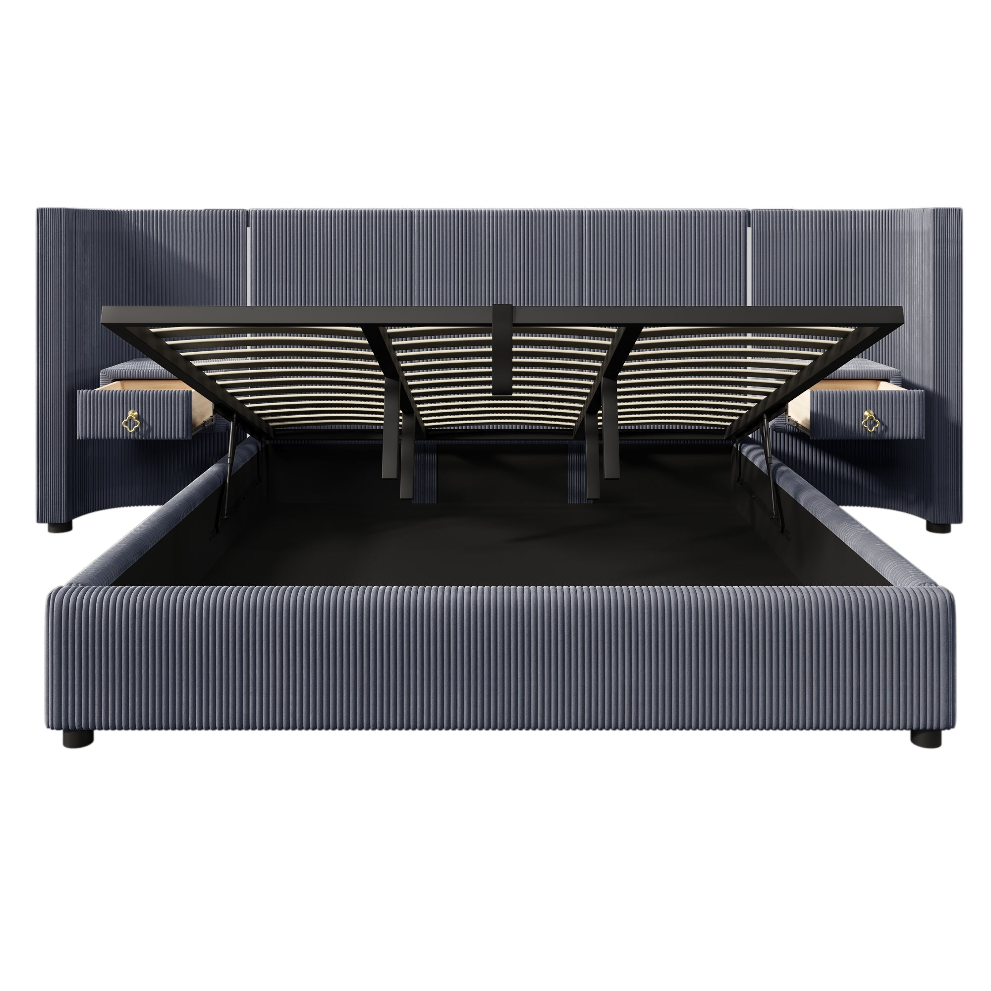 Logidon upholstered bed 180x200 cm gray velvet with LED strip storage space