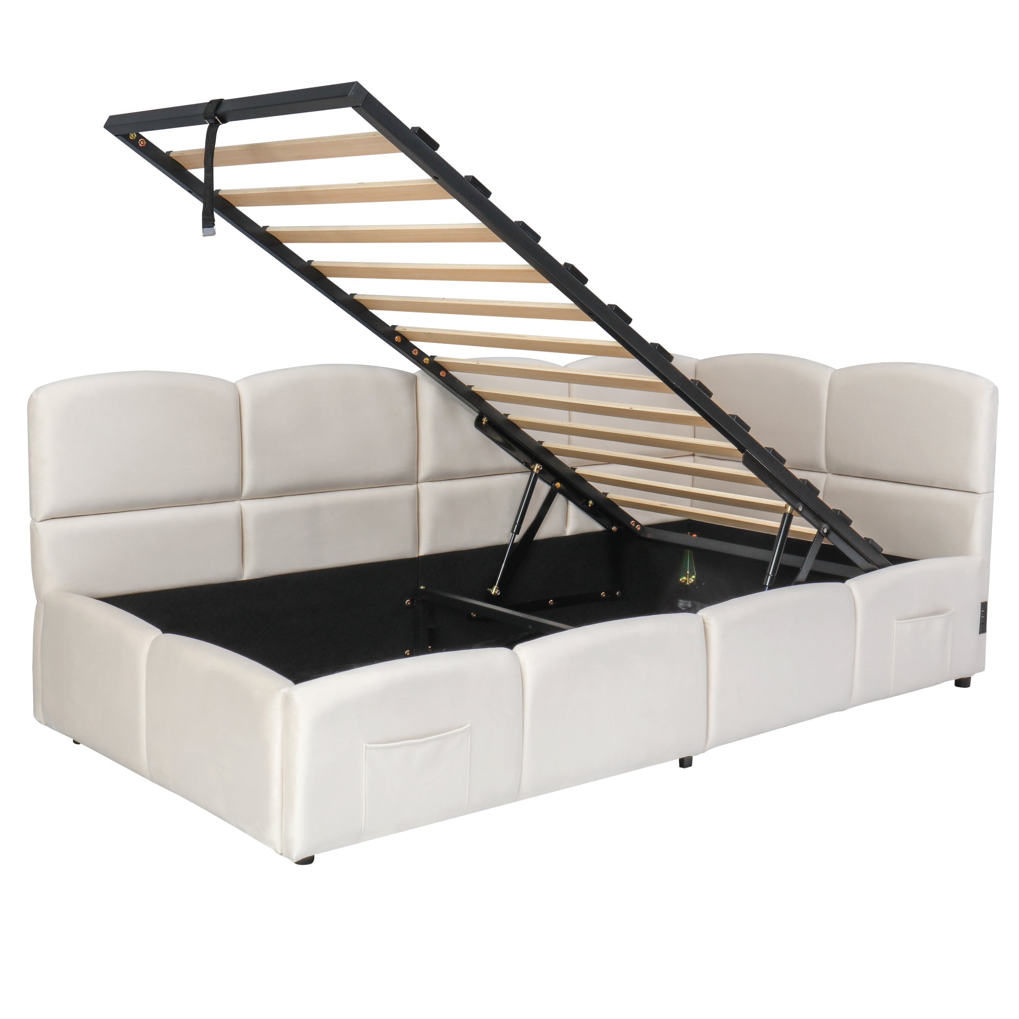 Logidon gestoffeerd bed 90x200 beige fluweel met opbergruimte