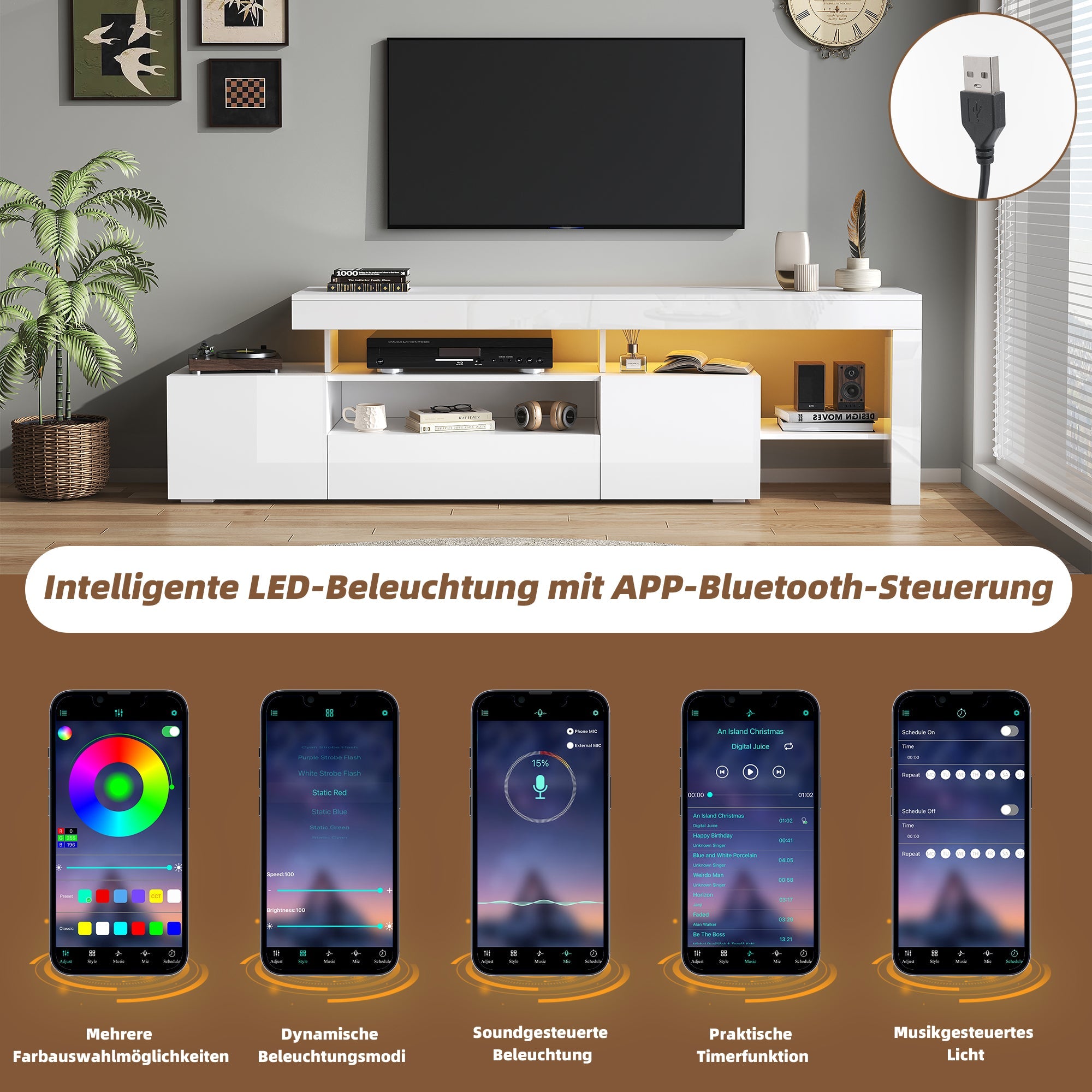 Logidon TV-meubel 192 x 37 x 53 cm witte hoogglans LED-verlichting