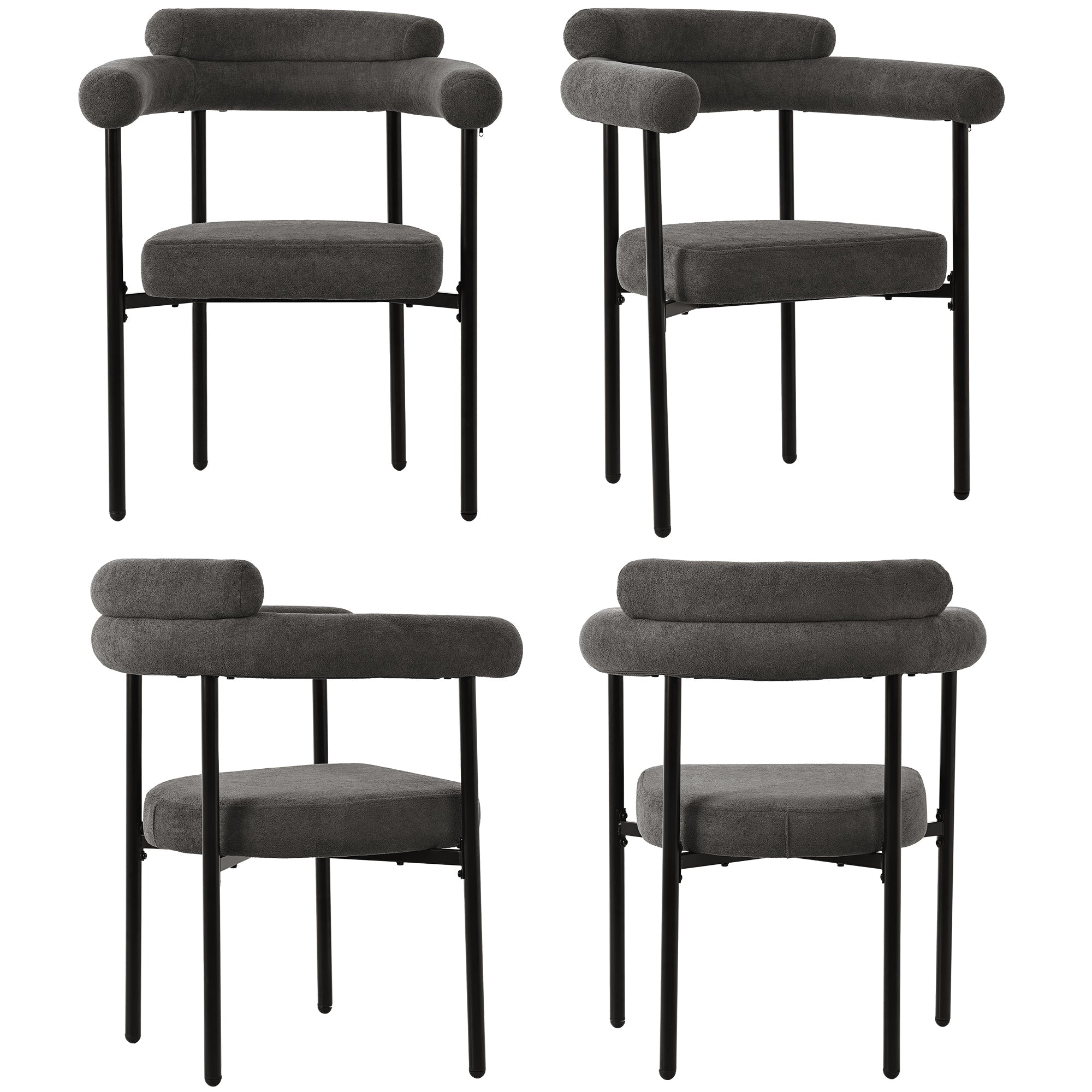 Logidon Dining Room Chairs Set of 4 Dark Gray Velvet Ergonomic W70 D62 cm