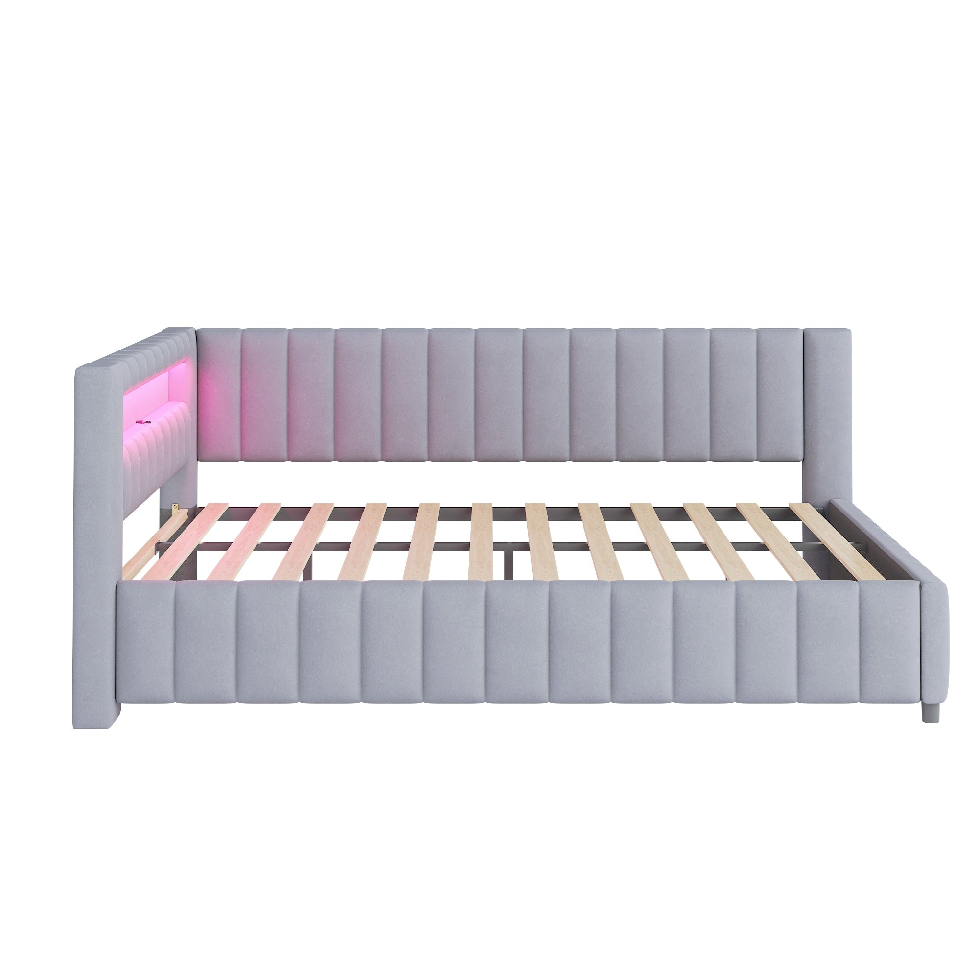 Logidon sofa bed 140x200 gray with LED light and USB charging port