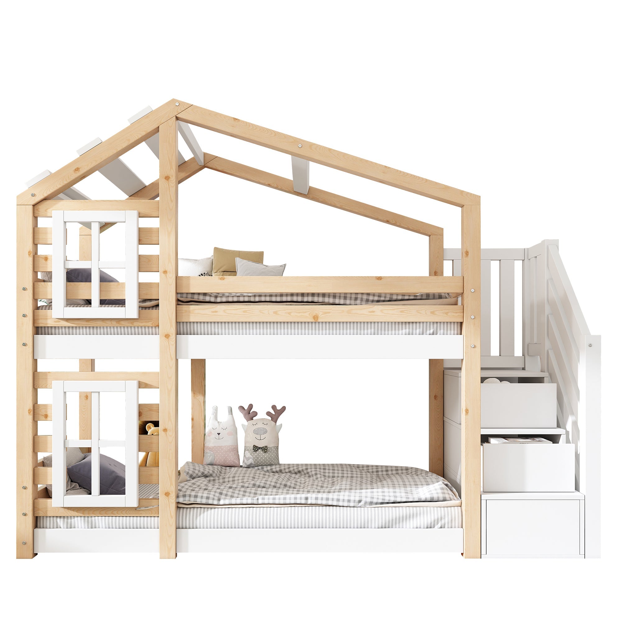 Logidon stapelbed boomhut 90x200 cm - naturel wit, 2 lattenbodems