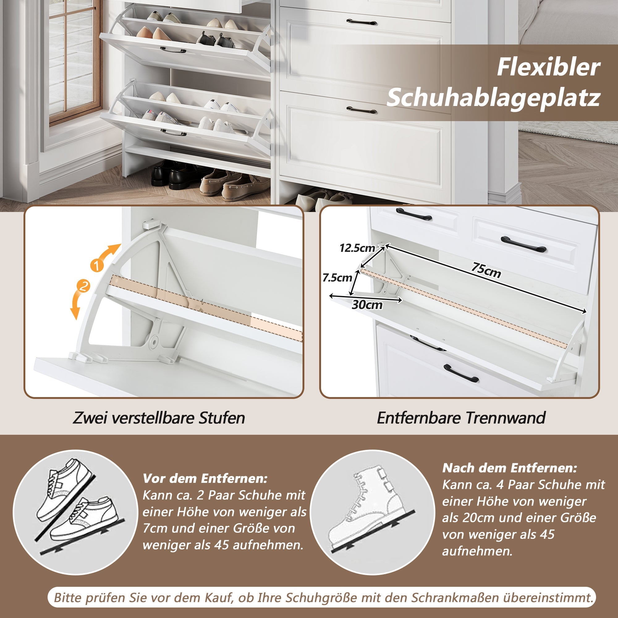 Logidon shoe cabinet white MDF 80 x 34 x 107.5 cm with 4 compartments and 1 drawer