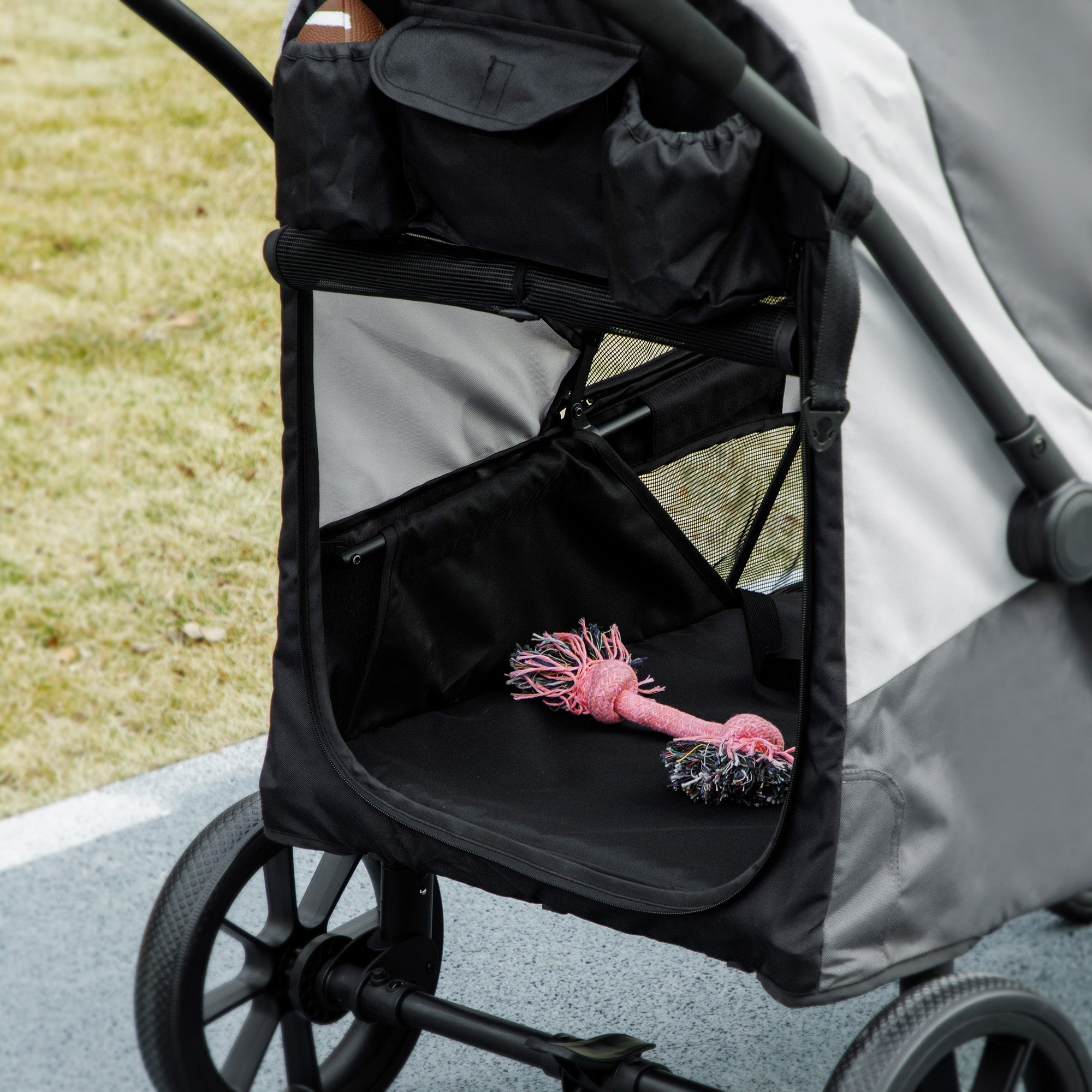 Logidon dog stroller foldable up to 30 kg dark gray cushion mesh window