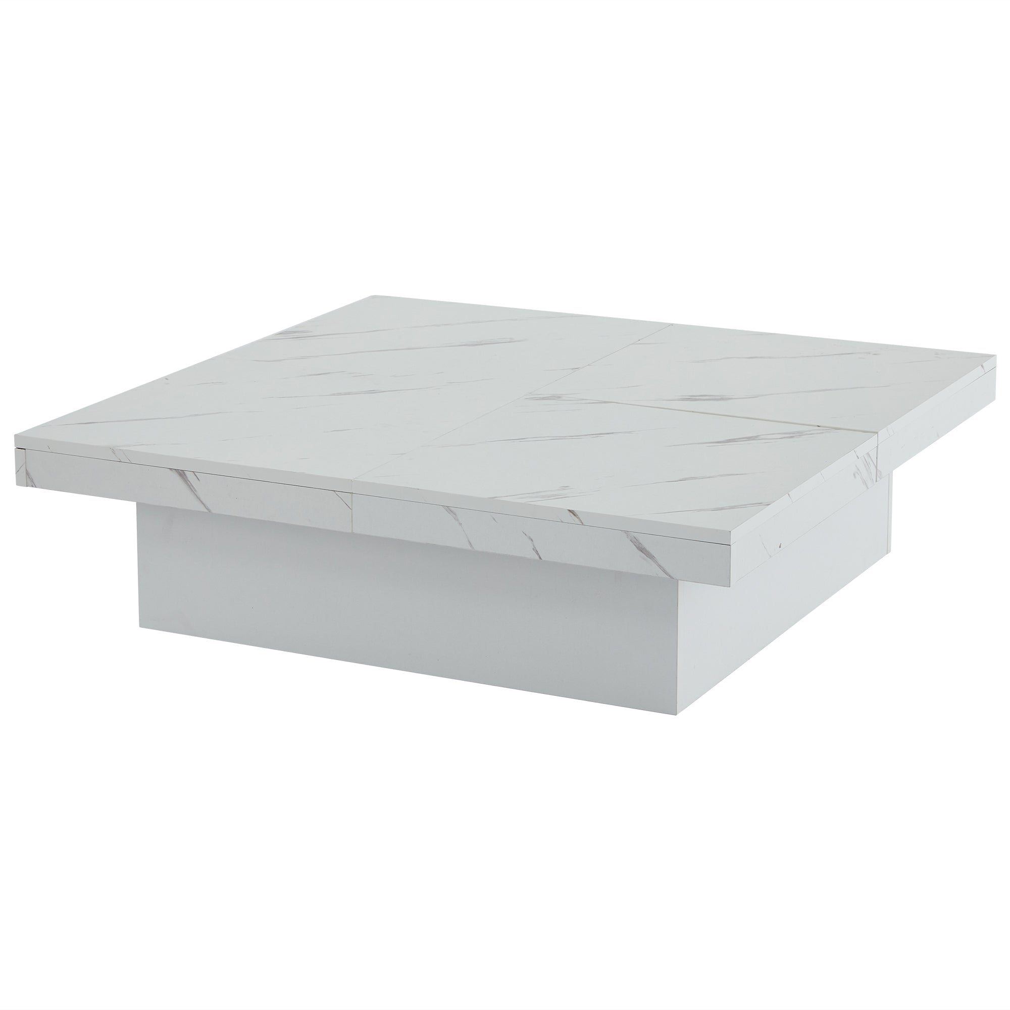 Logidon vierkante salontafel wit marmerlook 90x90x25 cm met lades
