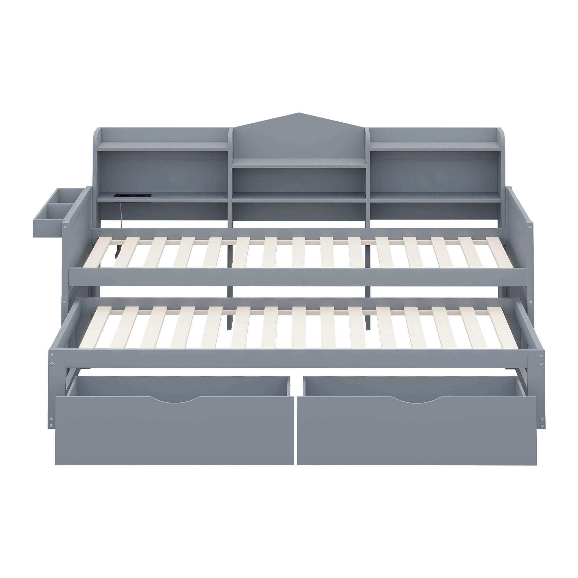 Logidon slaapbank 90x200 grijs met uitschuifbaar bed 90x190 USB