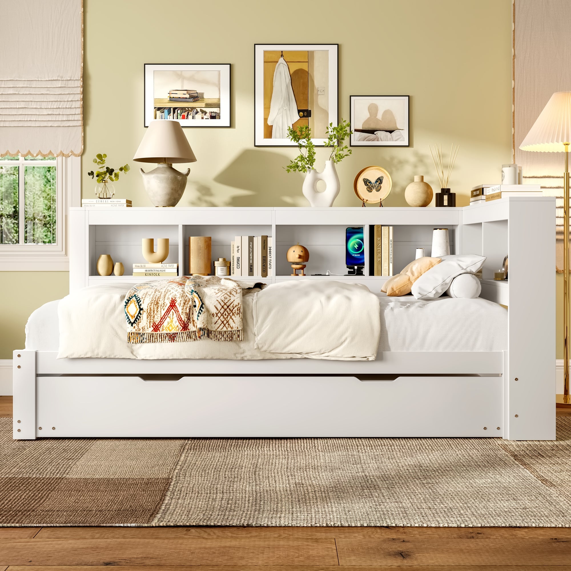 Logidon Daybed 90x200 cm witte slaapbank met USB-aansluiting