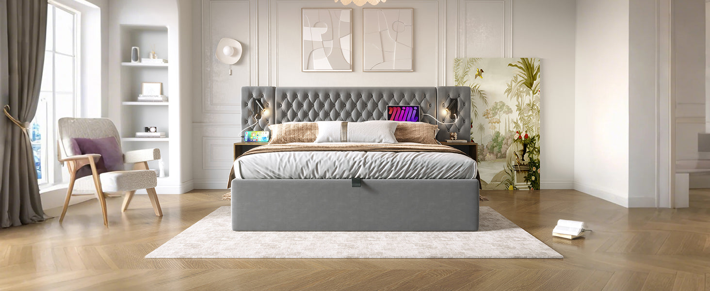 Logidon bed system 160x200 cm upholstered bed with storage space gray velvet