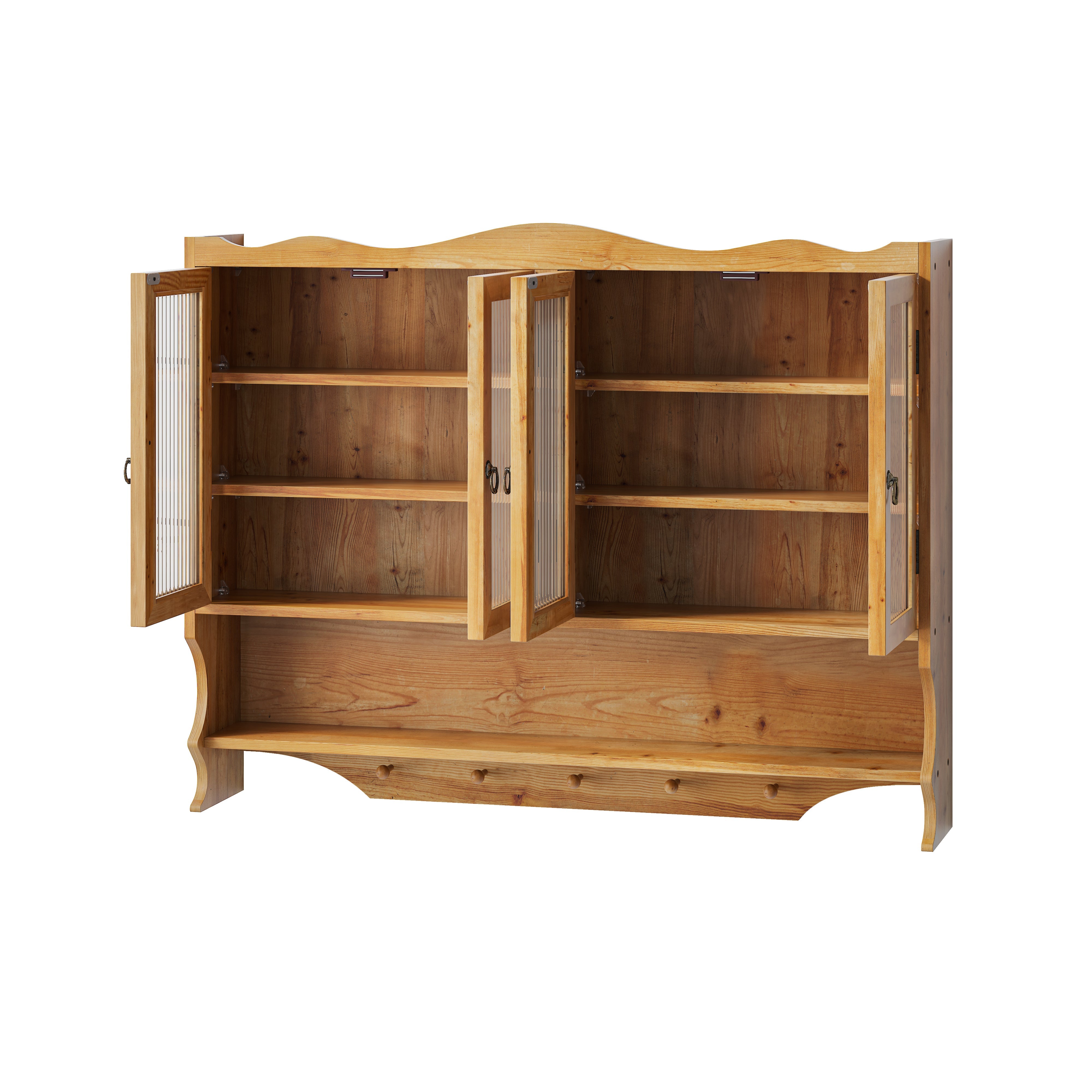 Logidon Retro wanddoos 100cm 4 deuren 2 niveaus open haken naturel hout