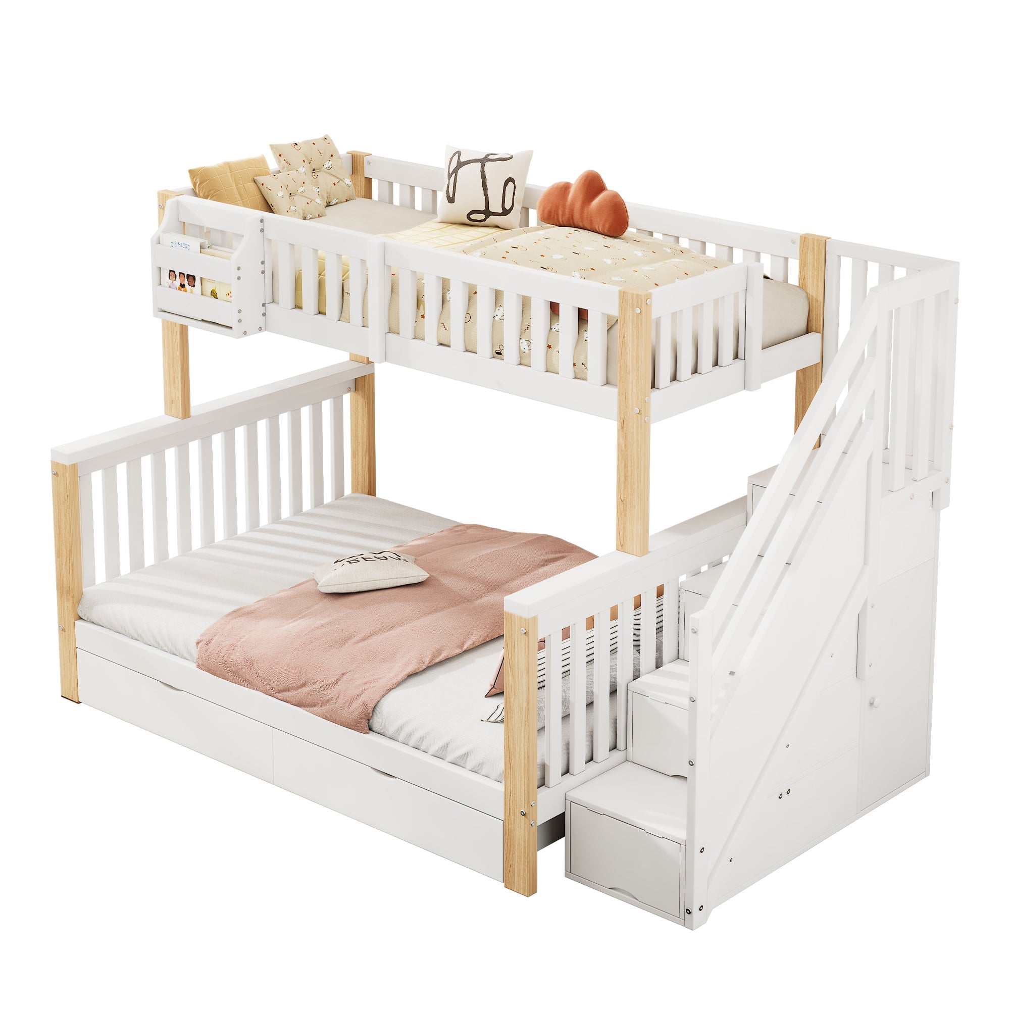 Logidon kinderstapelbed tweepersoonsbed met opbergruimte 140x200 wit naturel