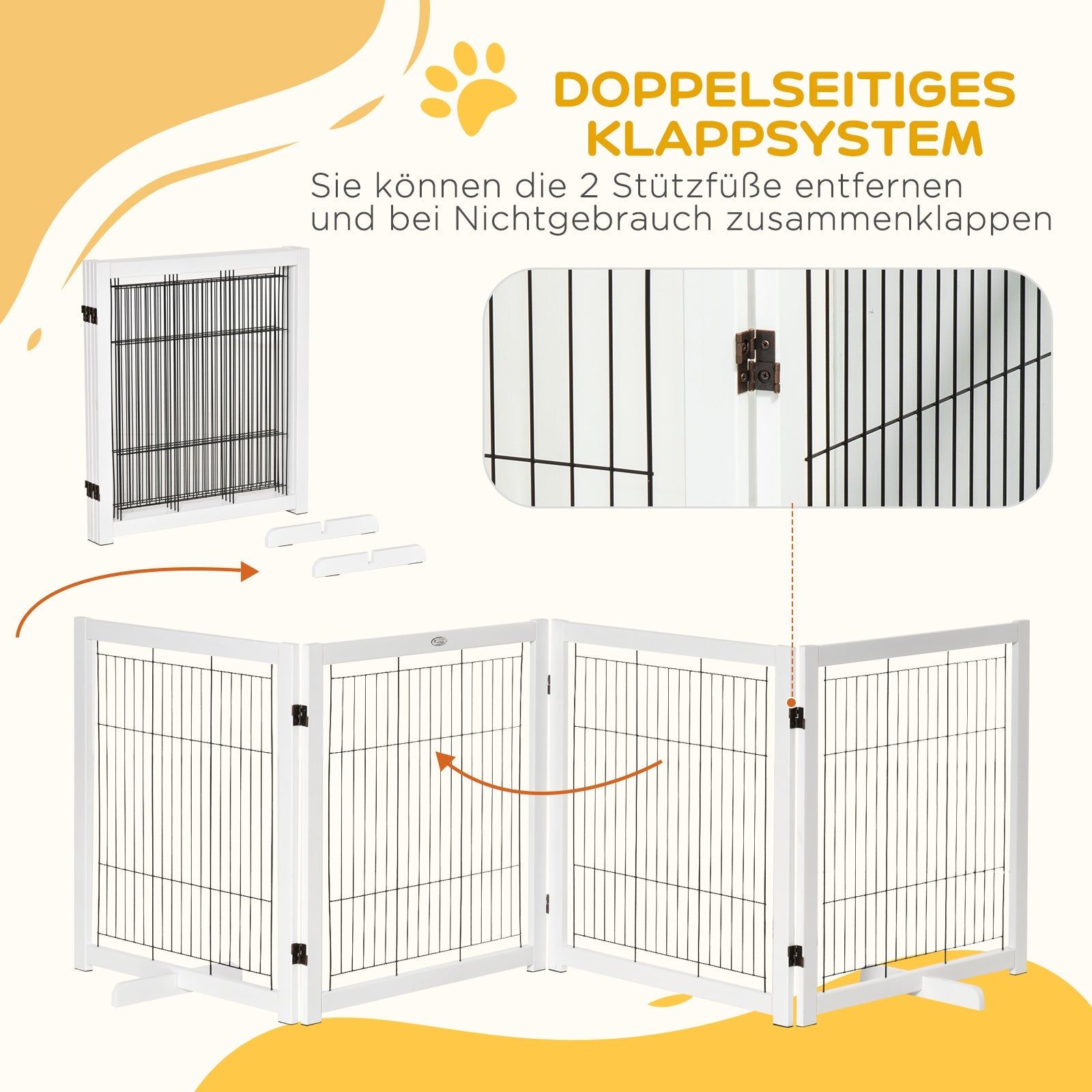 Logidon PawHut deurbescherming poort hout wit vierdelig 305 x 35,5 x 82 cm