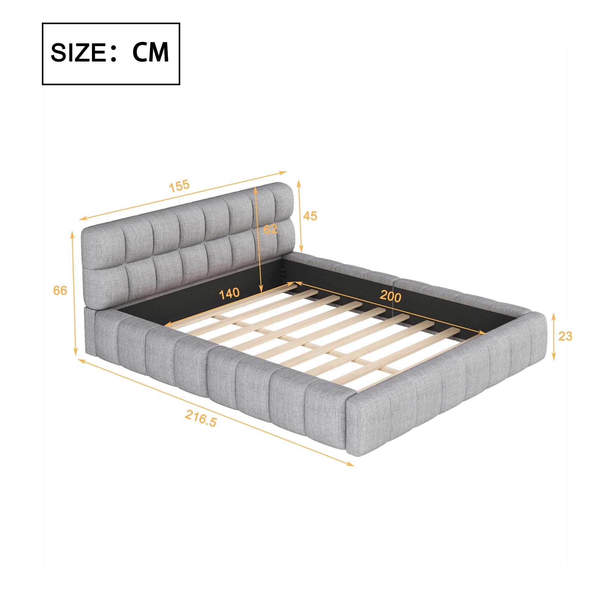 Logidon gestoffeerd bed 140x200 grijs met gecapitonneerd hoofdeinde