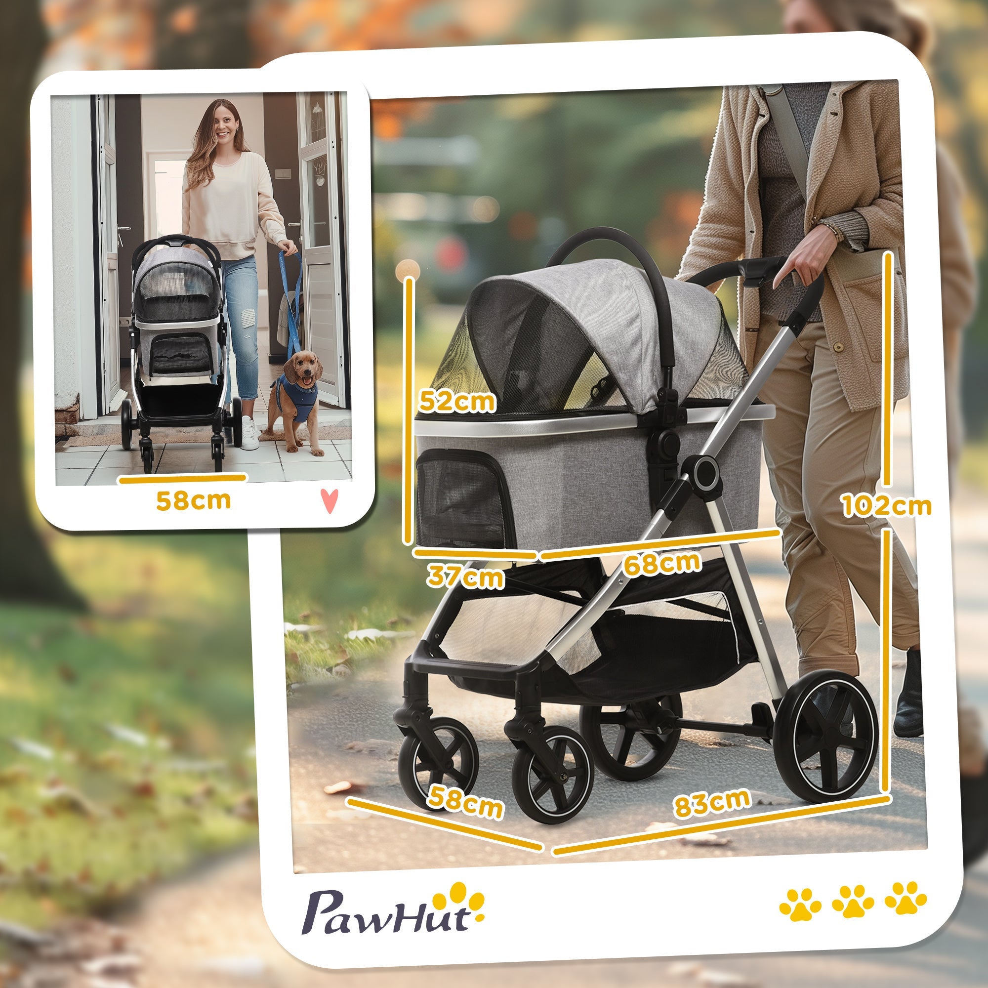 Logidon Hondenbuggy 2-in-1 Opvouwbaar met remmen Gaasraam Lichtgrijs