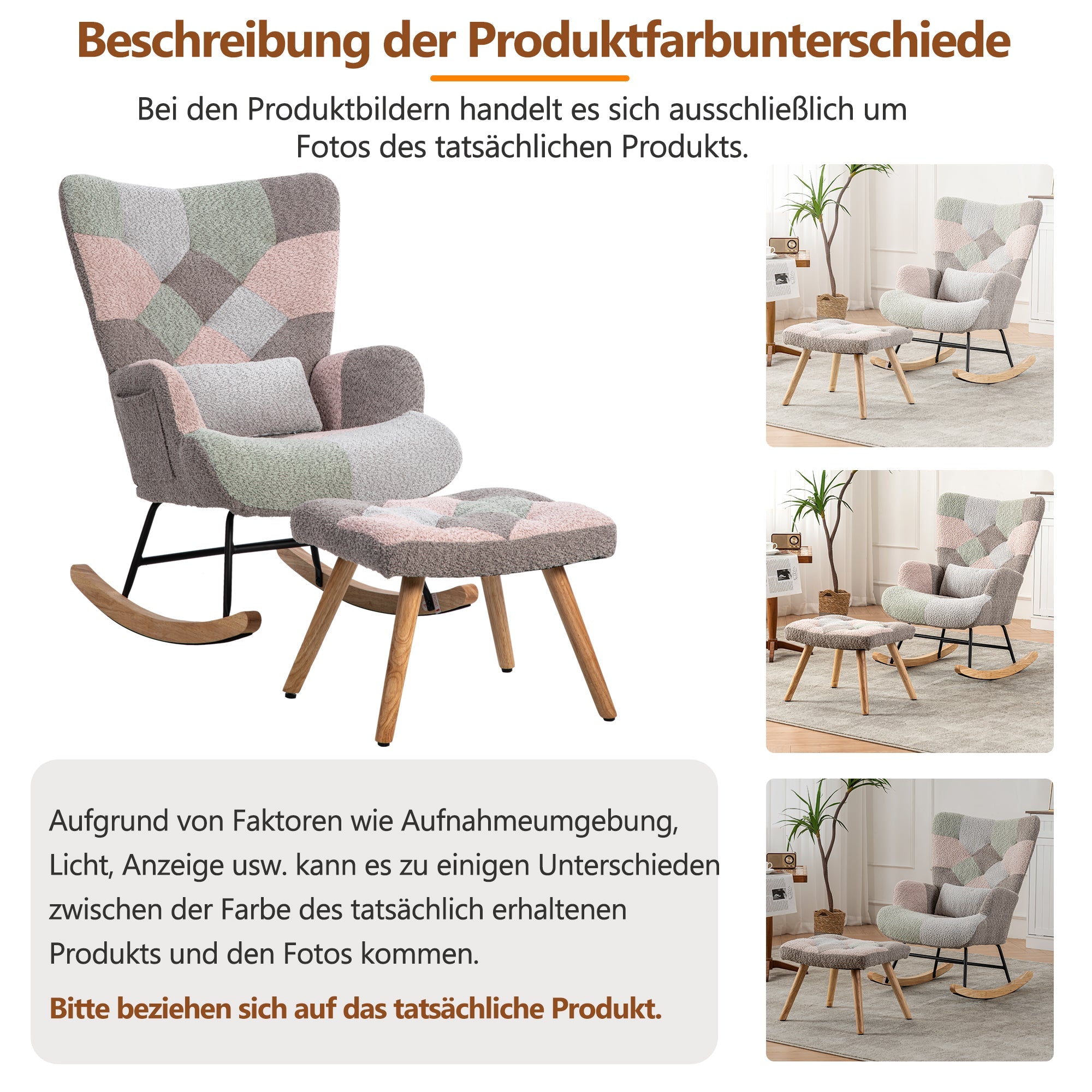 Logidon Velvet schommelstoel veelkleurig 93 cm hoogte met voetsteun