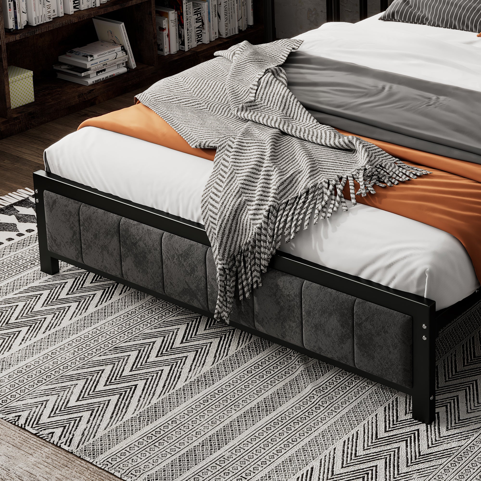 Logidon metalen bed 140x200 met opbergruimte USB-poorten zwart walnoot