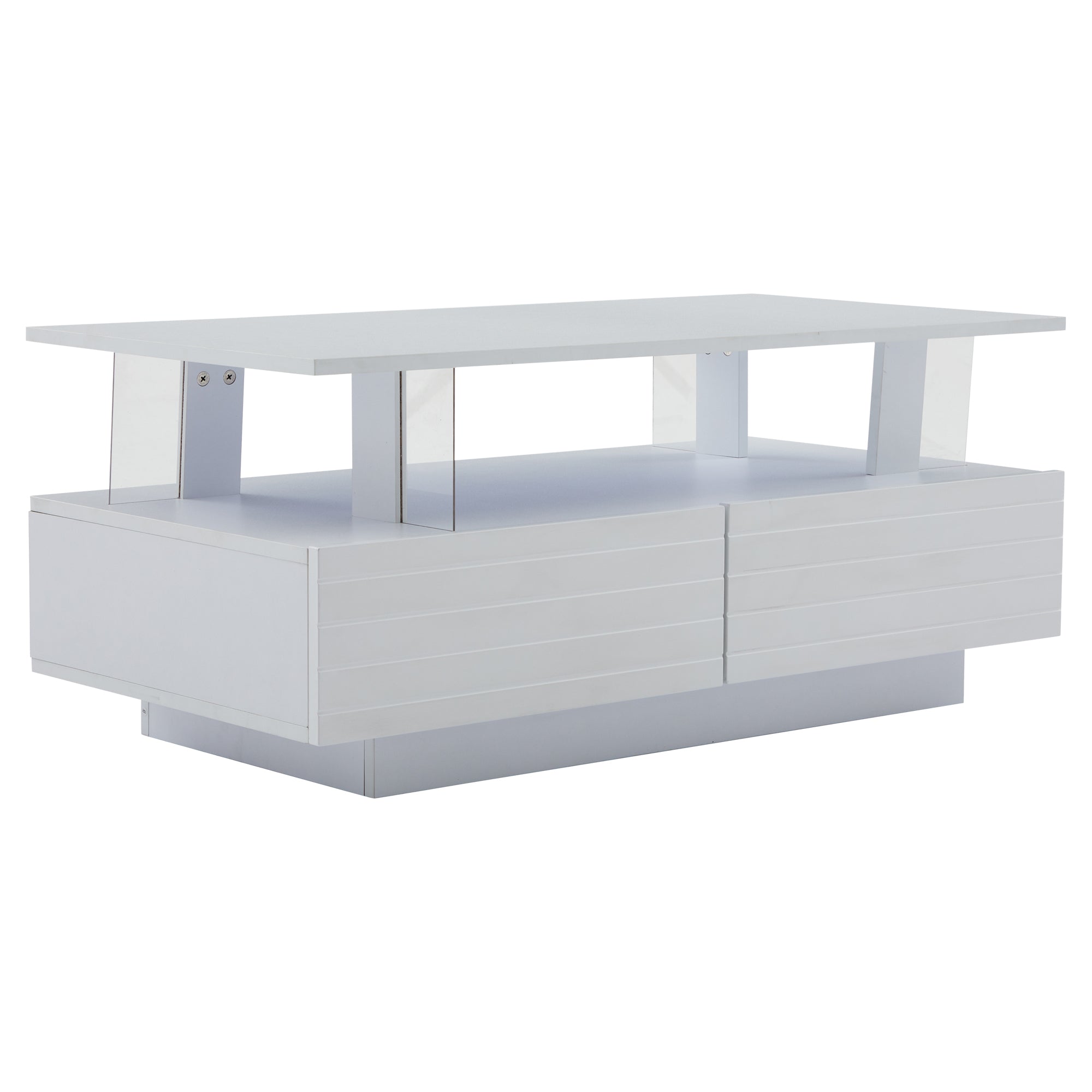 Logidon Witte LED Salontafel met Opbergruimte Bluetooth App Bediening 100x50x42 Cm