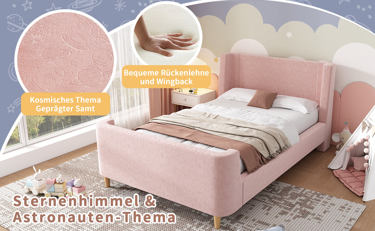 Logidon kinderbed gestoffeerd bed 90x200 roze fluweel sleebed Kosmos