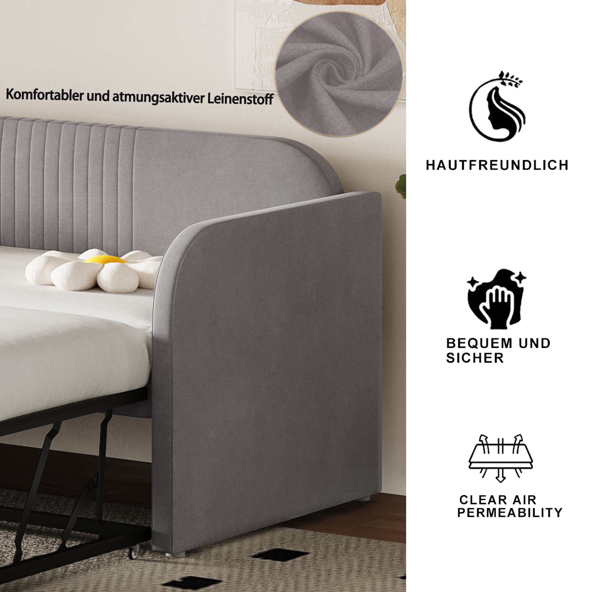 Logidon gestoffeerd bed slaapbank 90/180x190 cm lichtgrijs