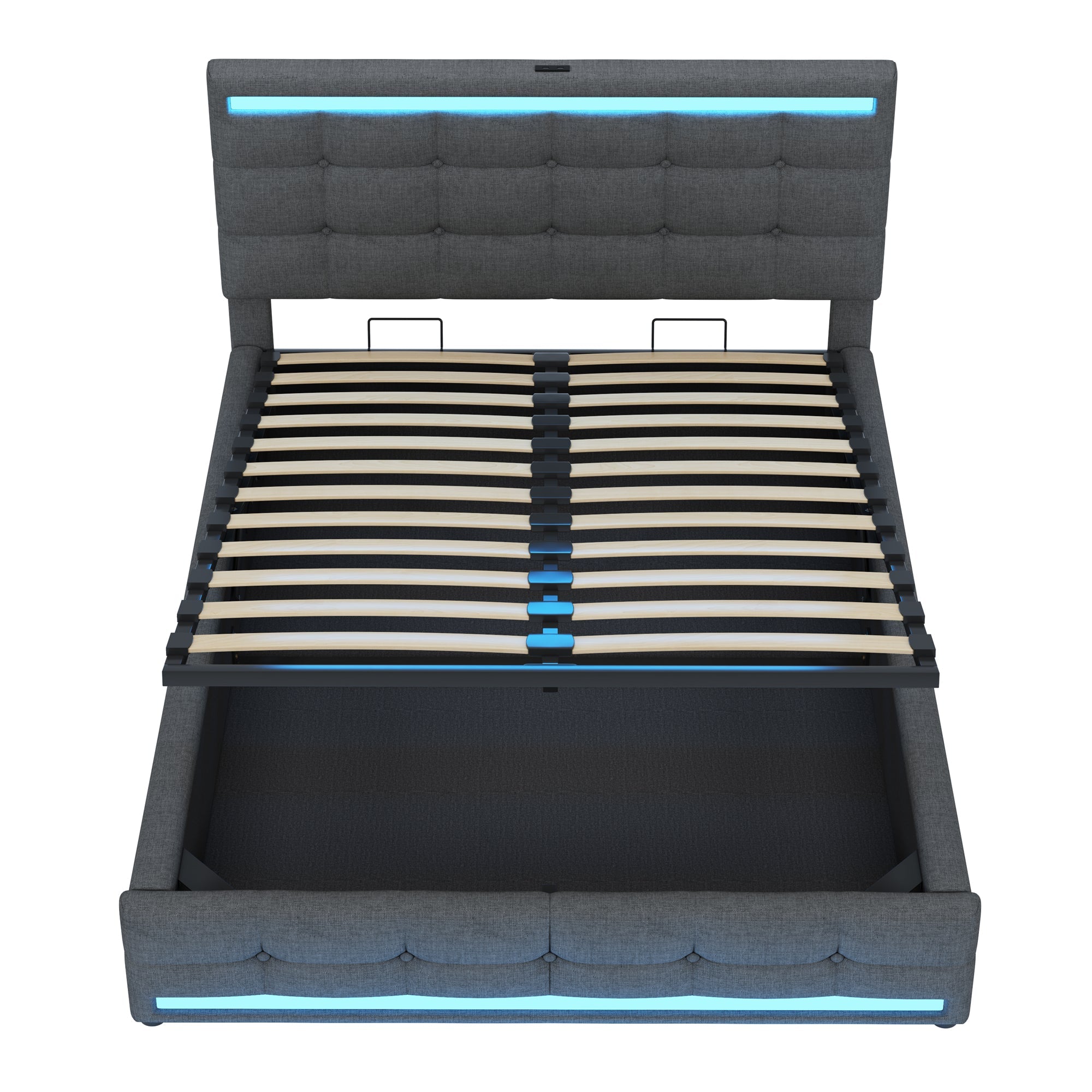 Logidon gestoffeerd bed 140x200 LED, opbergruimte, USB, grijs