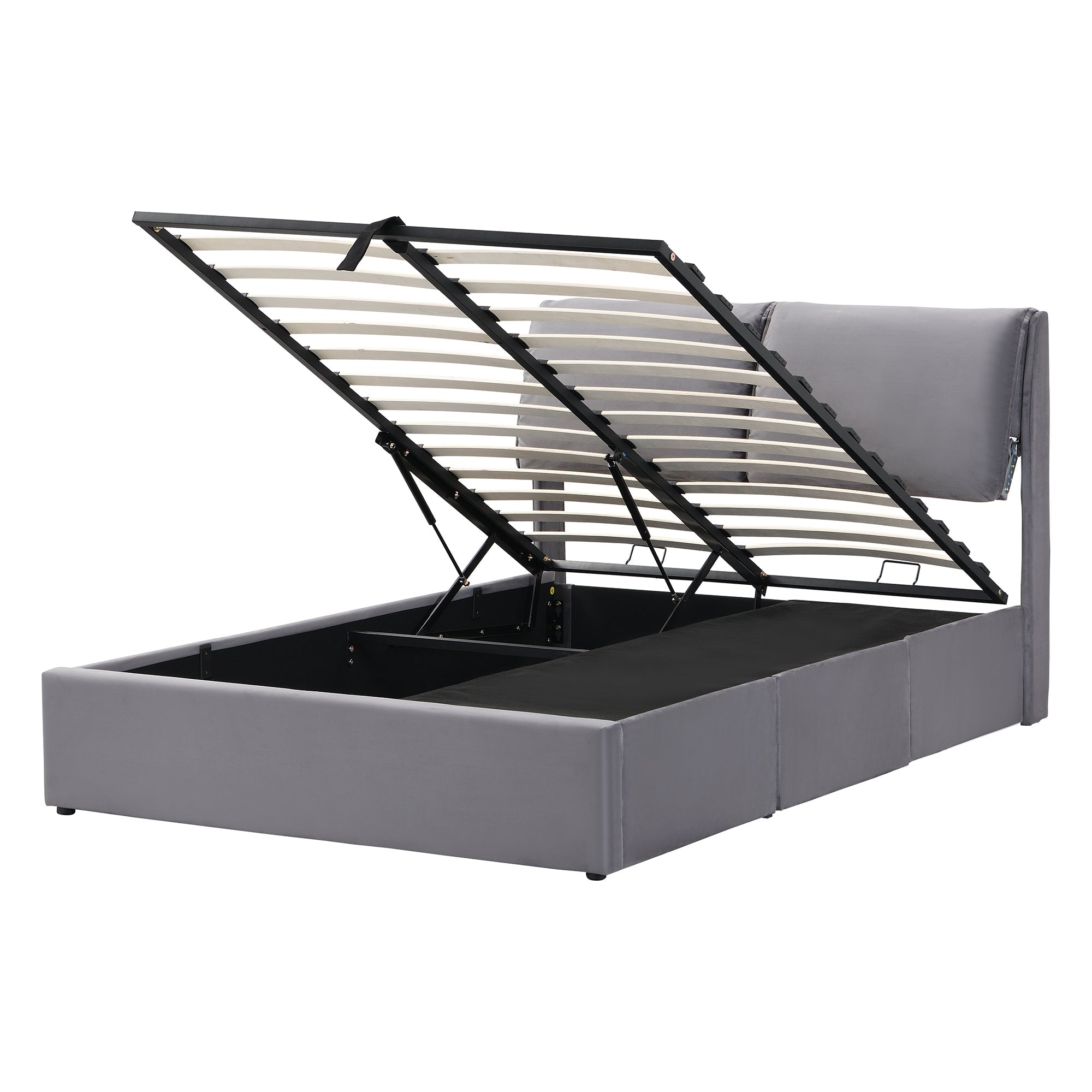 Logidon gestoffeerd bed 140x200 grijs fluweel hydraulisch met drie lades hoofdeinde