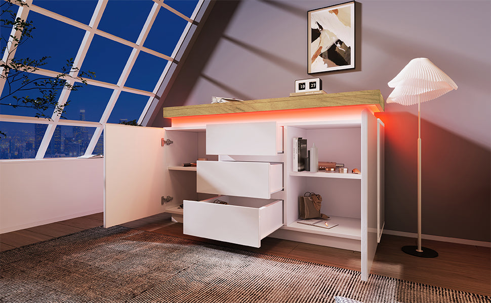 Logidon Wit Dressoir Met LED Verlichting 2 Deurs 3 Lades