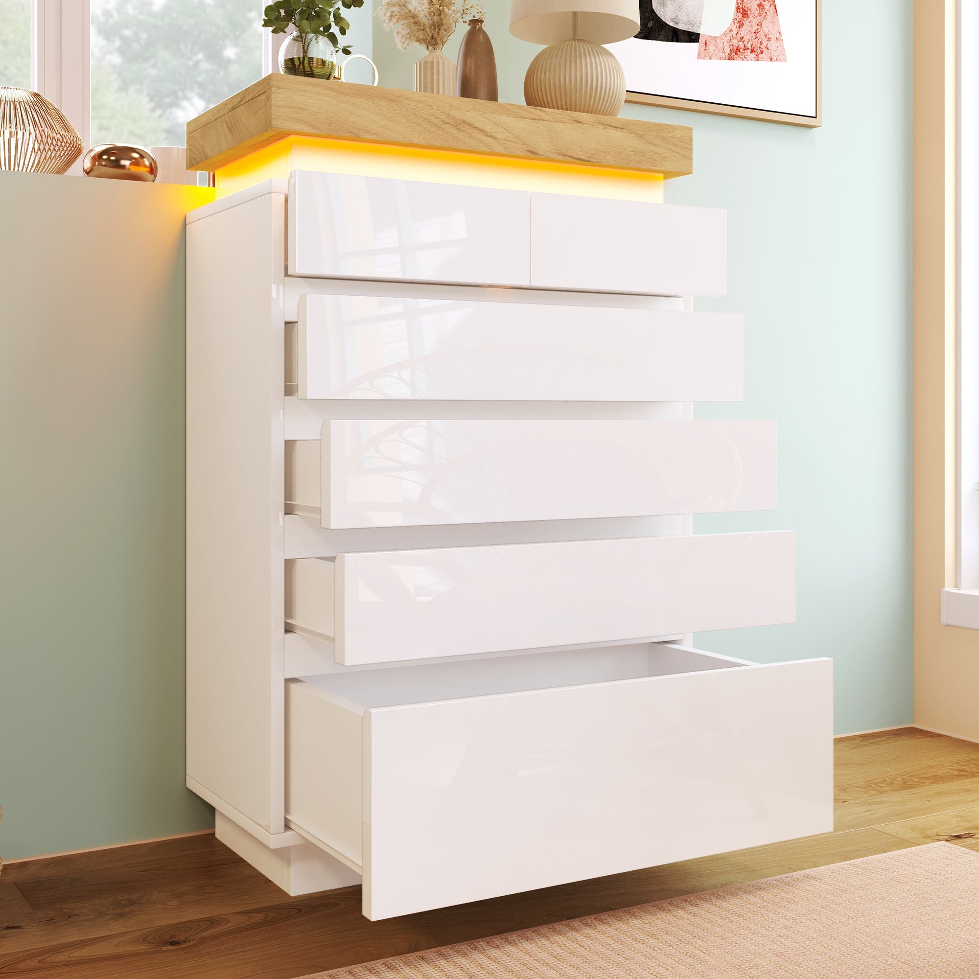 Logidon sideboard 6 drawers white 115x73x39 cm LED app control
