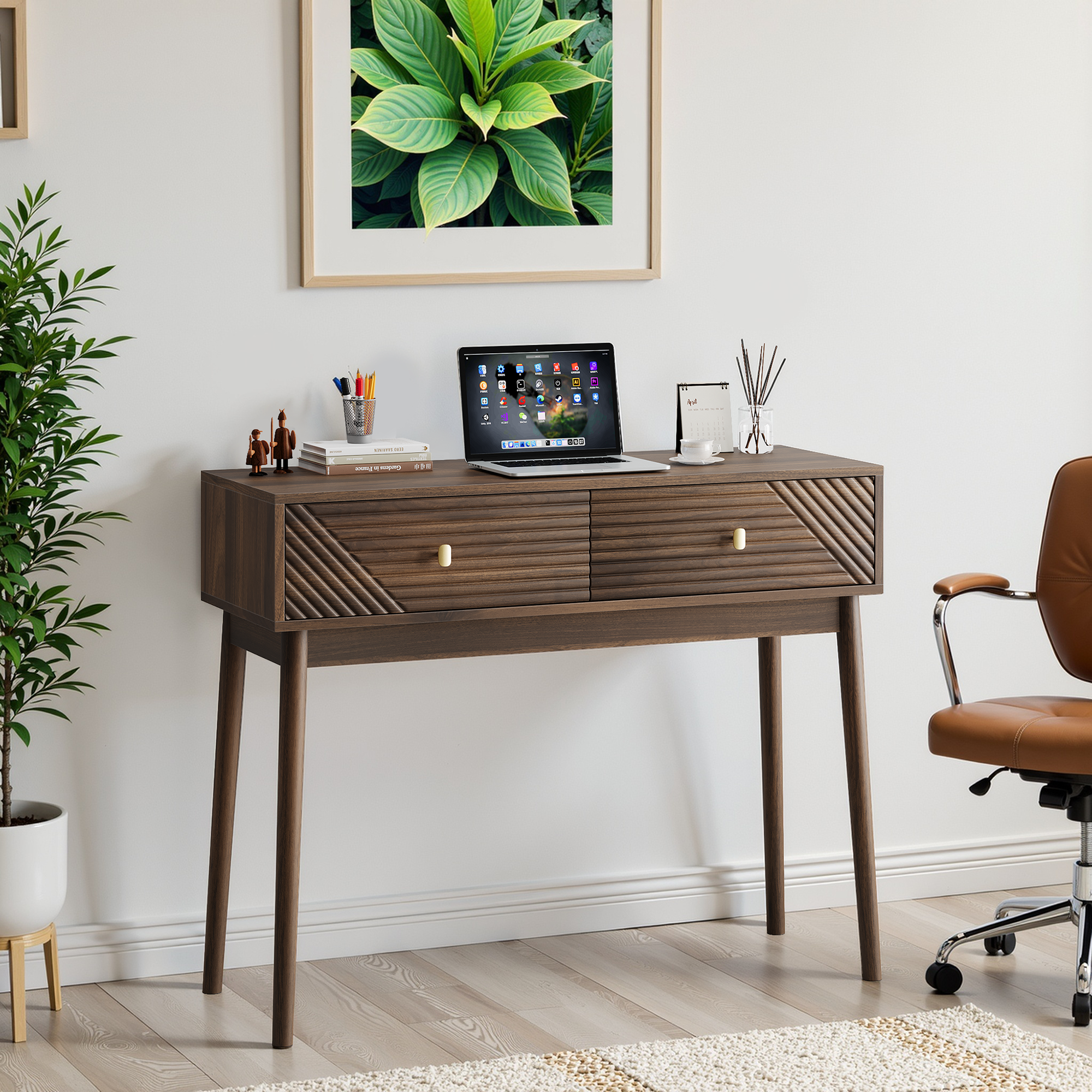 Logidon Consoletafel Walnoot 100x35x80 cm met Twee Laden
