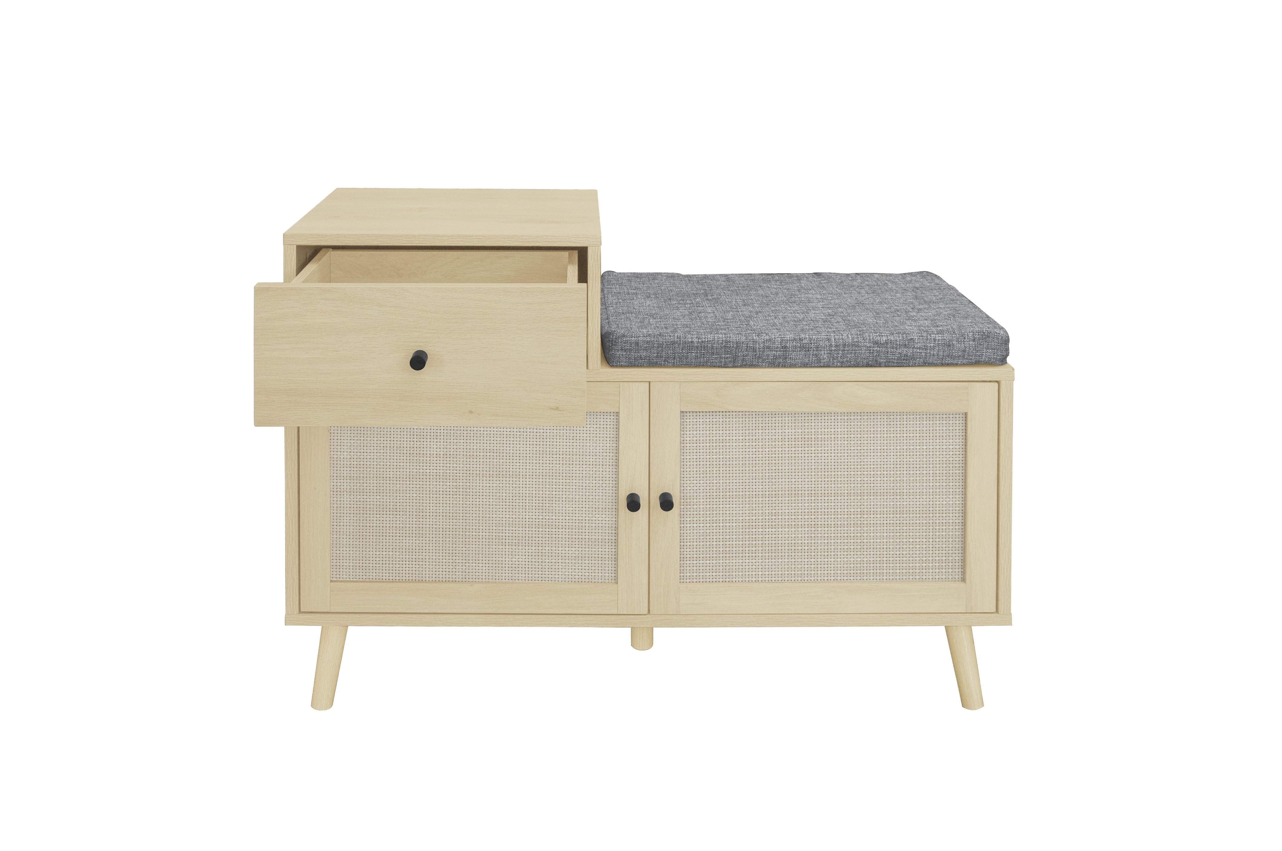Logidon Boho shoe bench with rattan doors and drawer 90x35x65 cm