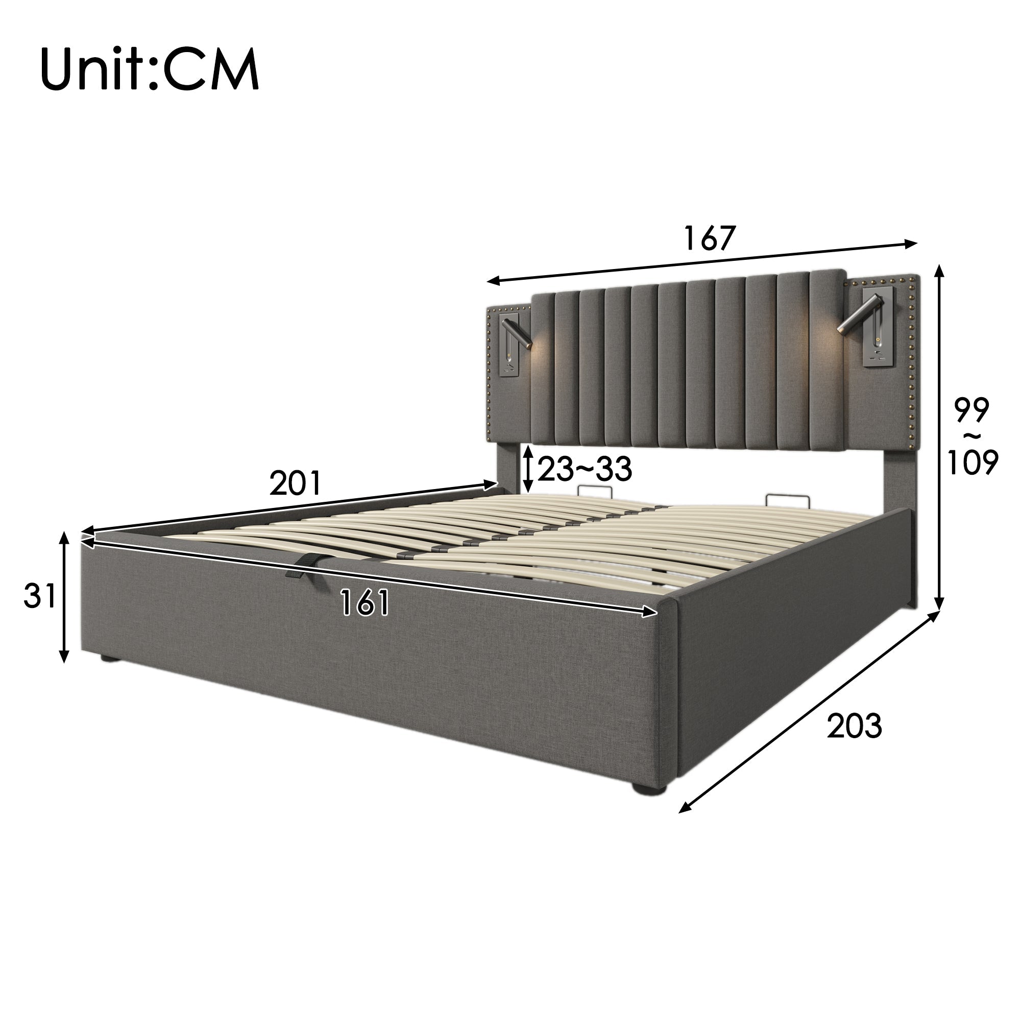 Logidon gestoffeerd bed 160x200 met opbergruimte bedbox LED-lampje USB opladen