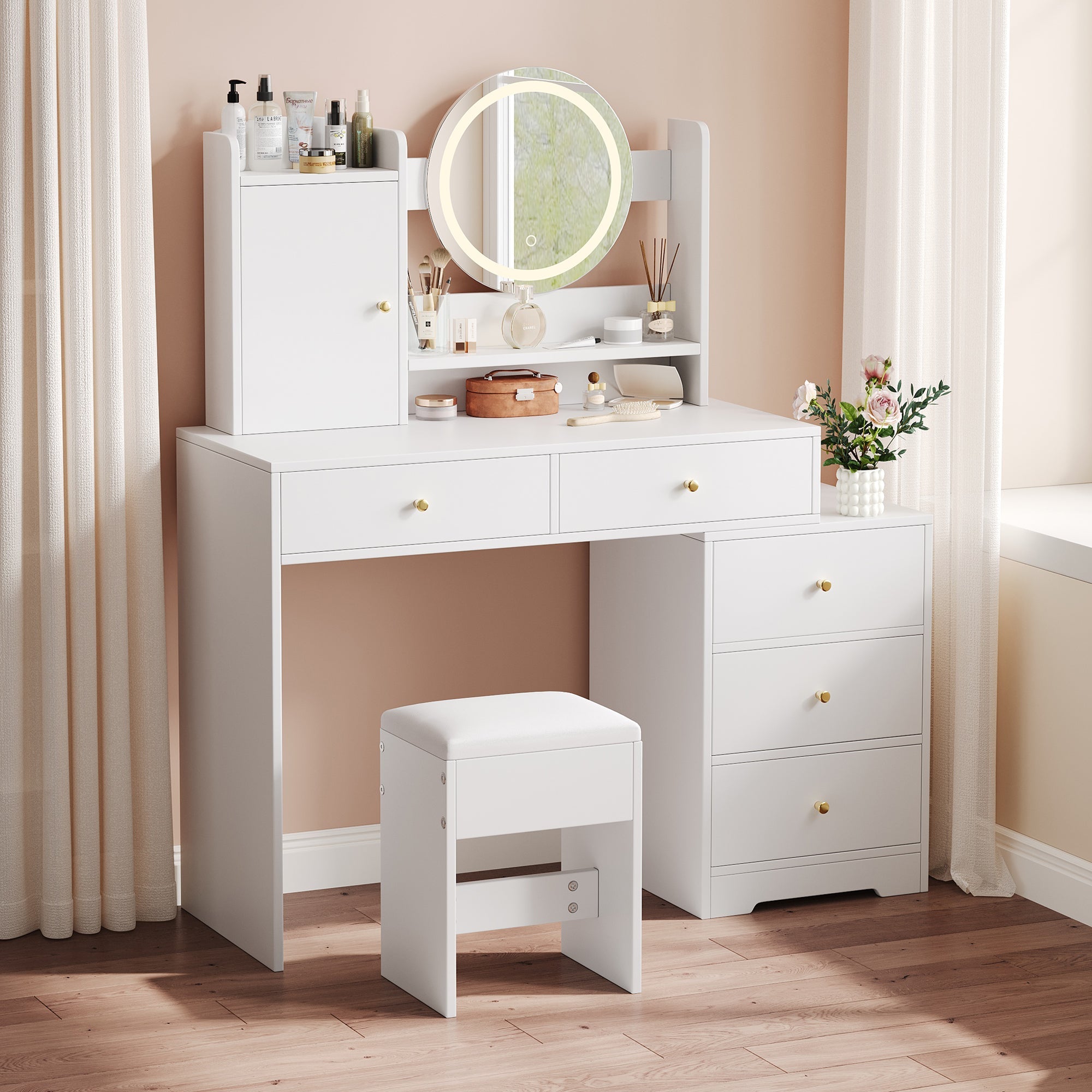 Logidon Grote Kaptafel Dimbaar LED Verlichting Wit 90x40x132 cm