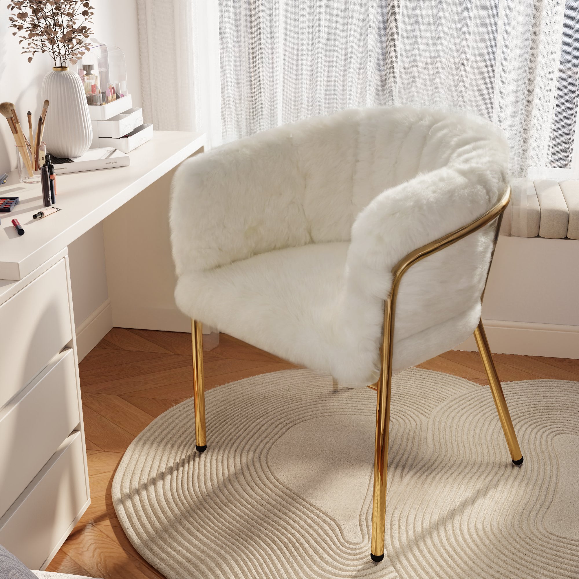 Logidon dining chair beige velvet look with gold metal legs