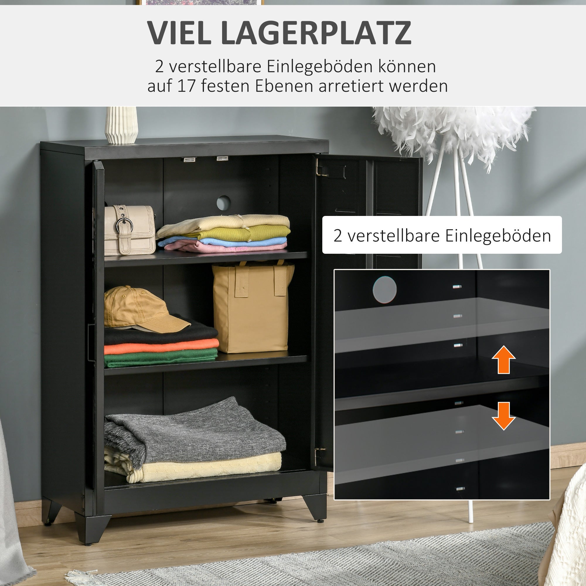 Logidon archiefkast dressoir met lattendeuren zwart 75x33x110 cm