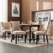 Logidon 4-poots stoel beige fluweel met doorgestikt massief houten frame met knopen