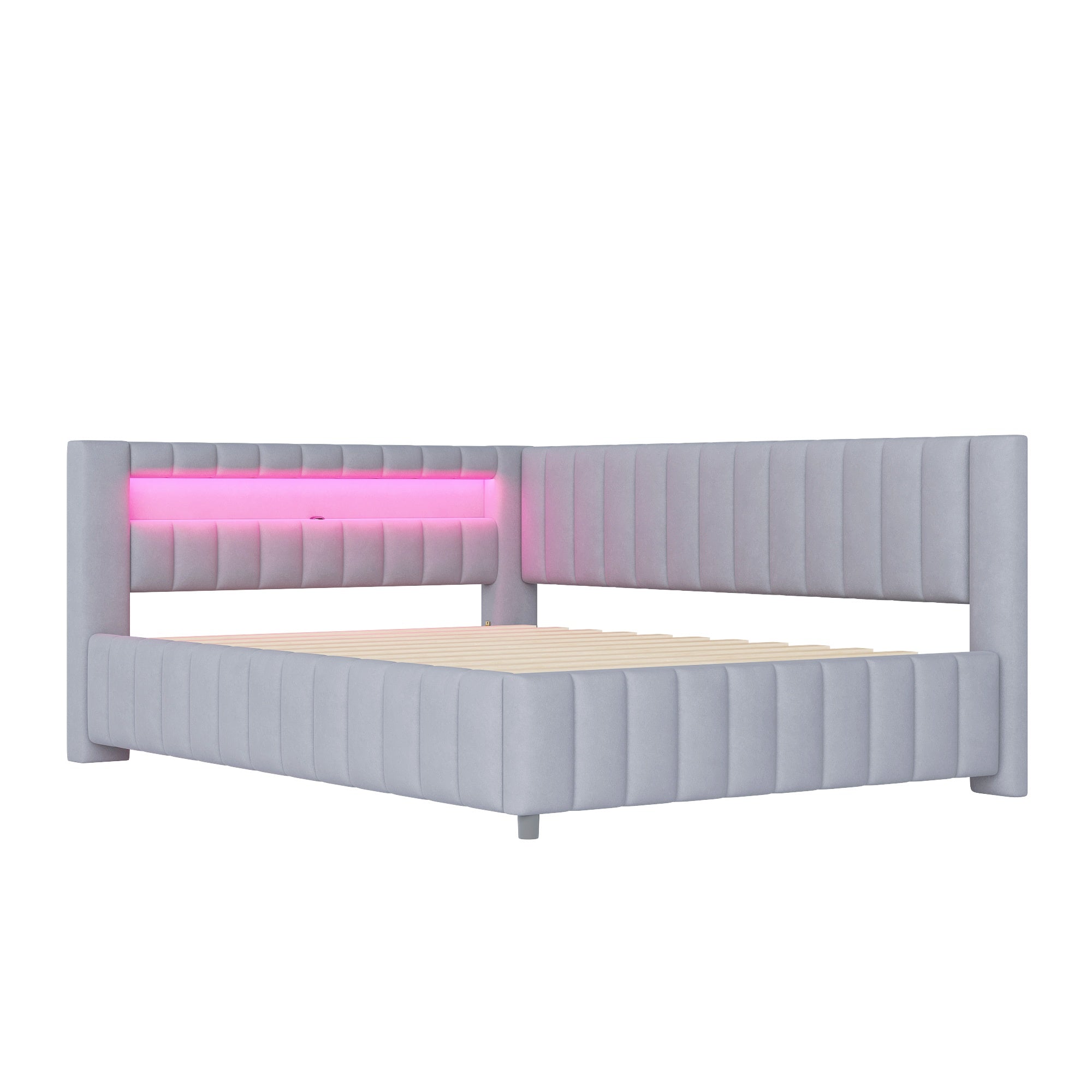 Logidon sofa bed 140x200 gray with LED light and USB charging port