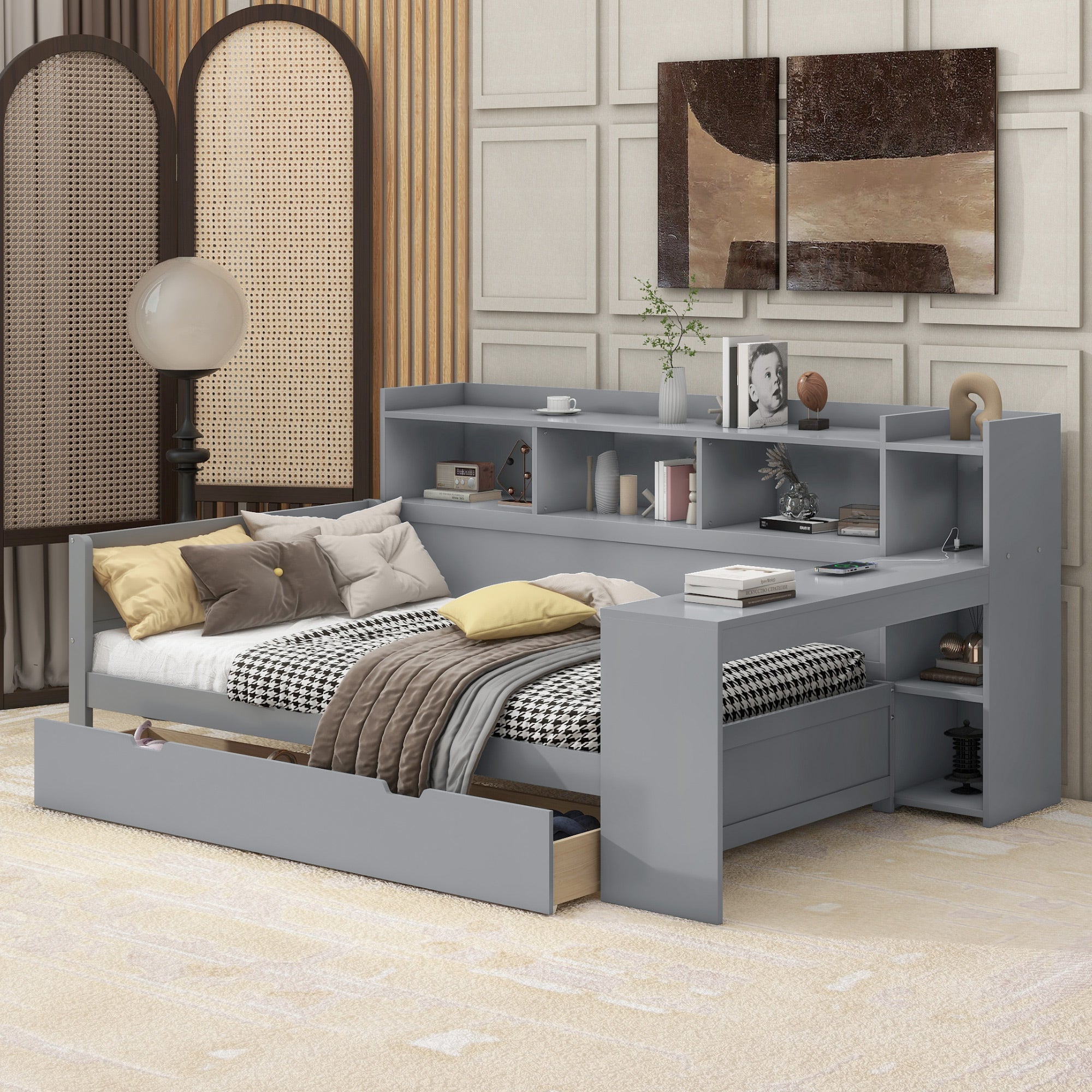 Logidon sofa bed 90x200 gray USB port 2 drawers