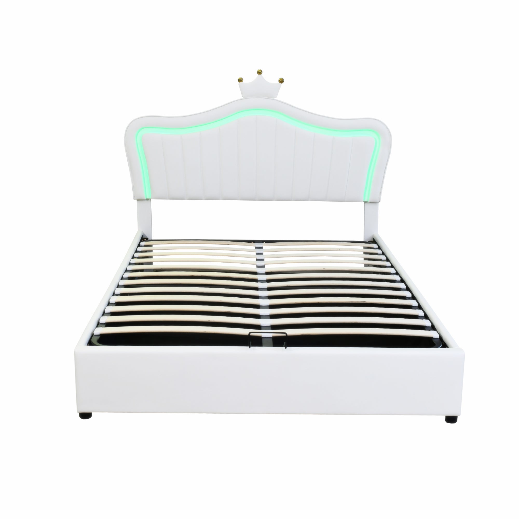 Logidon kinderbed 140 x 200 cm gestoffeerd bed met opbergruimte LED wit