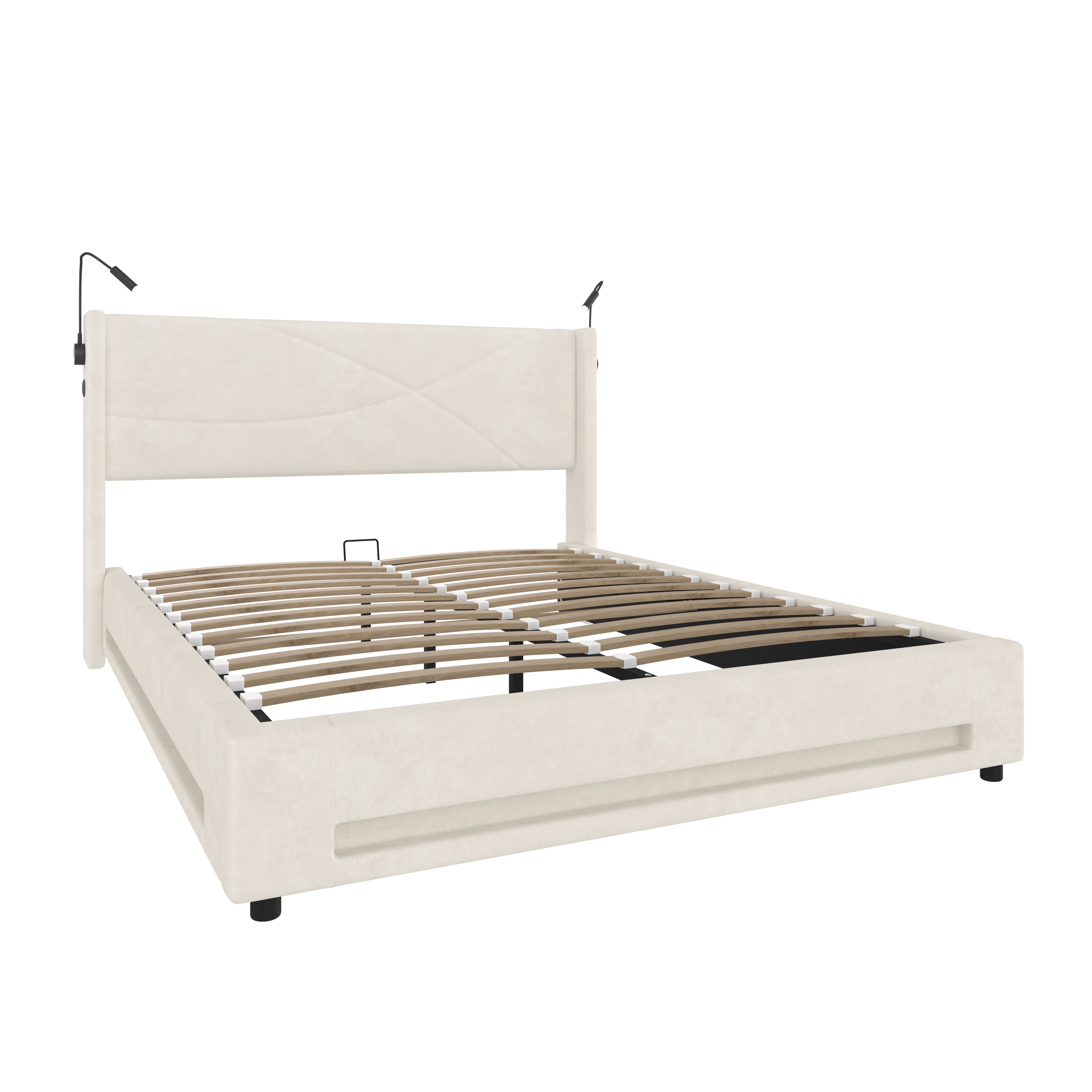 Logidon bedframe 160x200 cm beige fluweel met opbergruimte LED