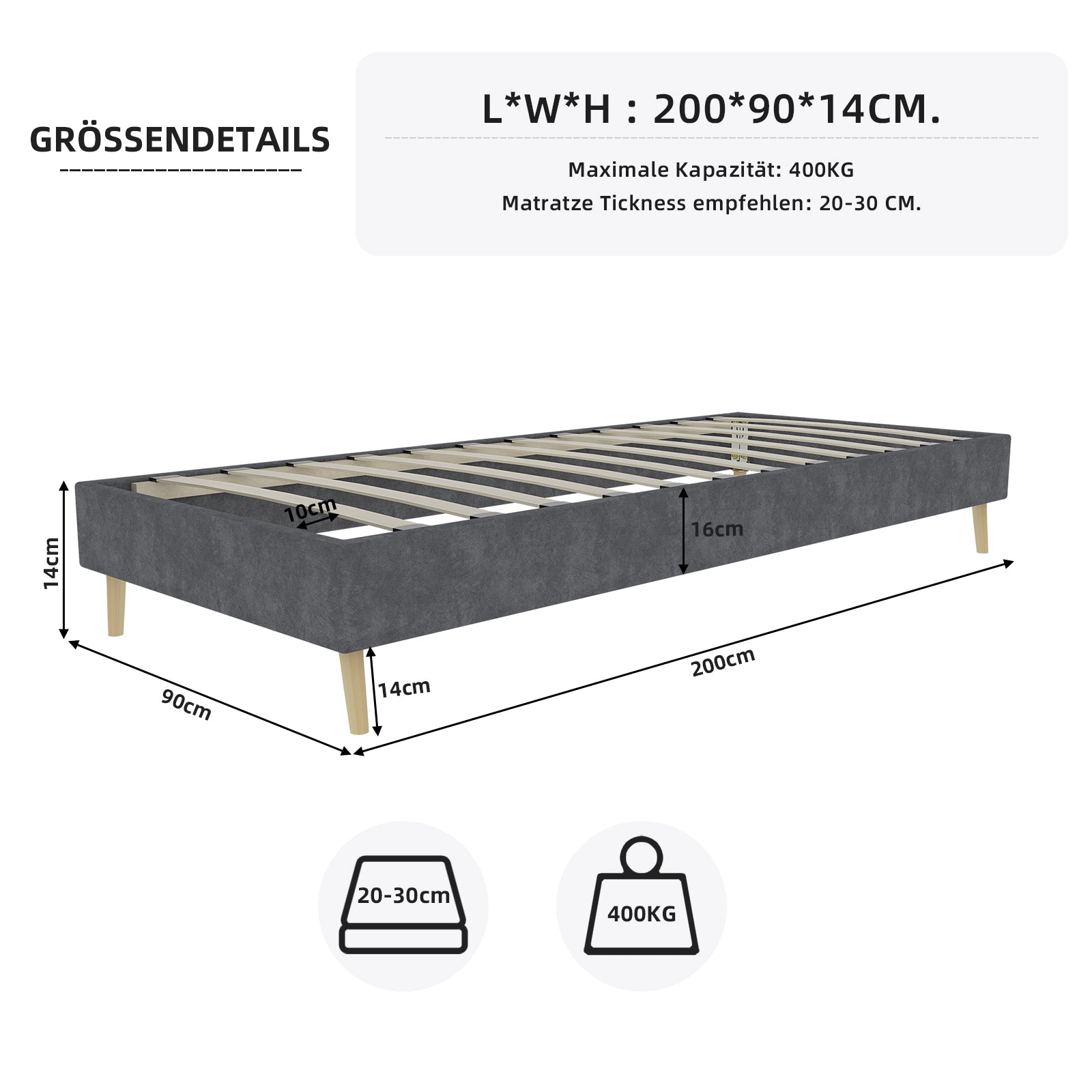 Logidon gewatteerd bedframe 90x200 cm grijze fluwelen stof