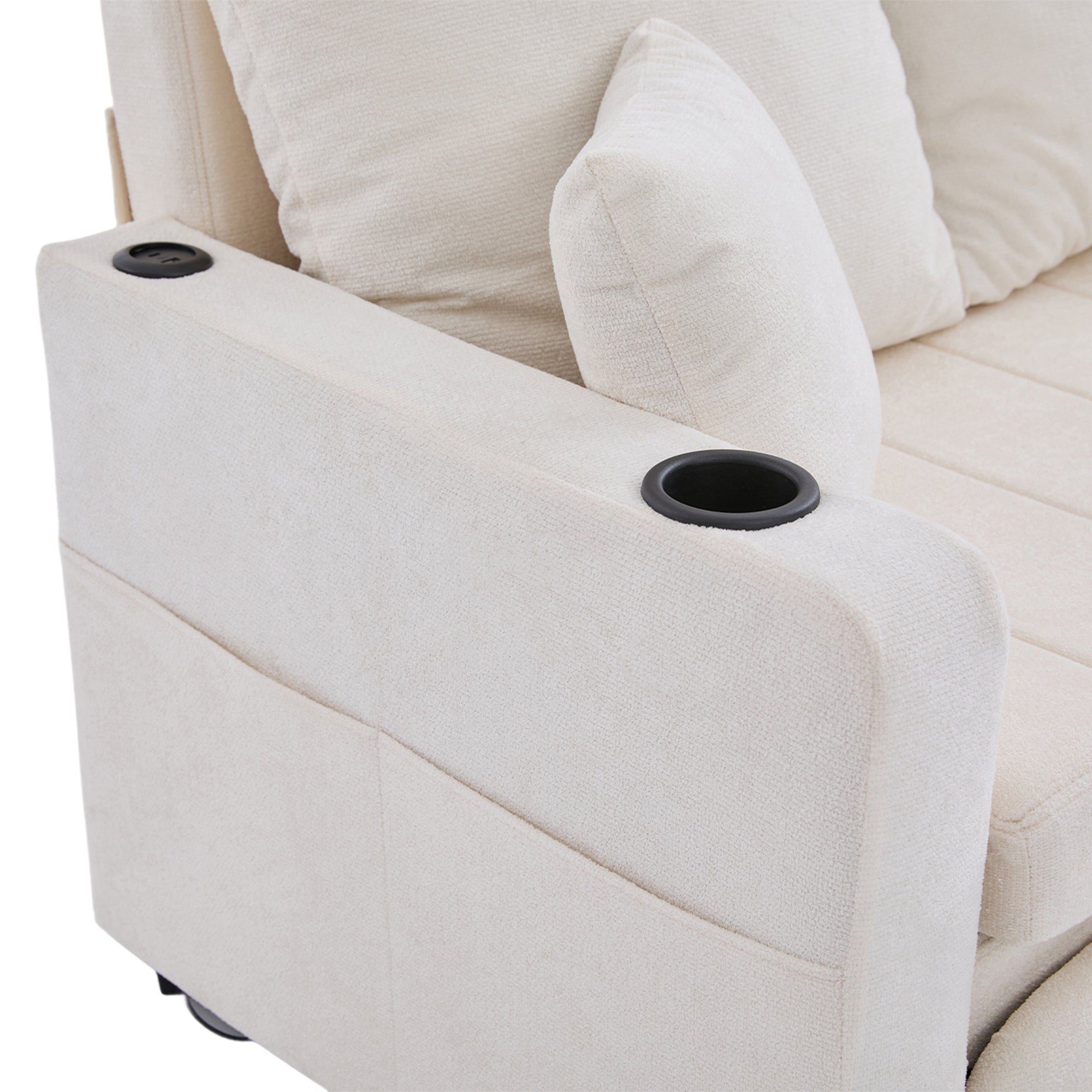 Logidon Beige Fluweel Multifunctionele Stoffen Bank Uitschuifbaar USB
