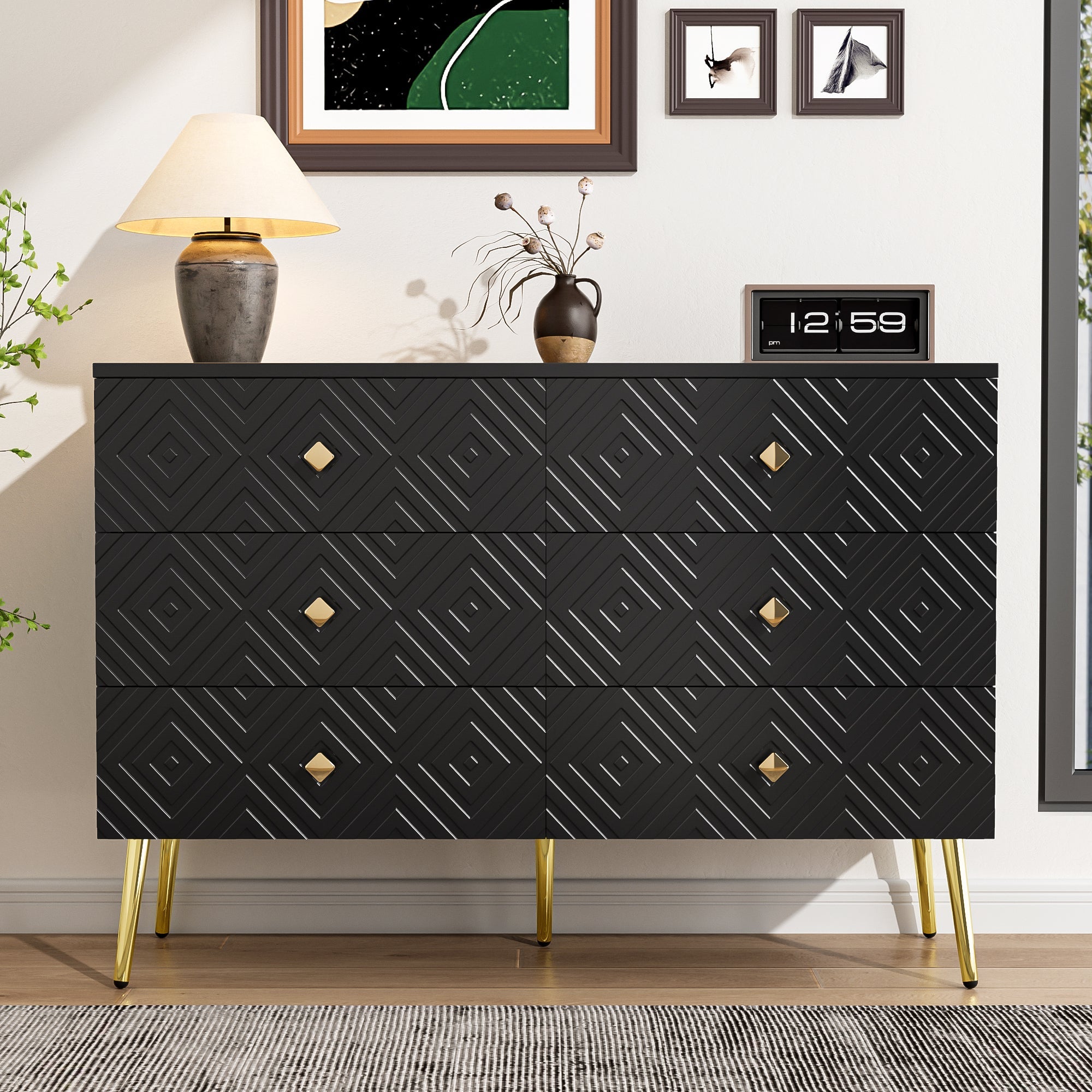 Logidon Ladekast 6 lades zwart goud moderne stijl 120x40x80 cm