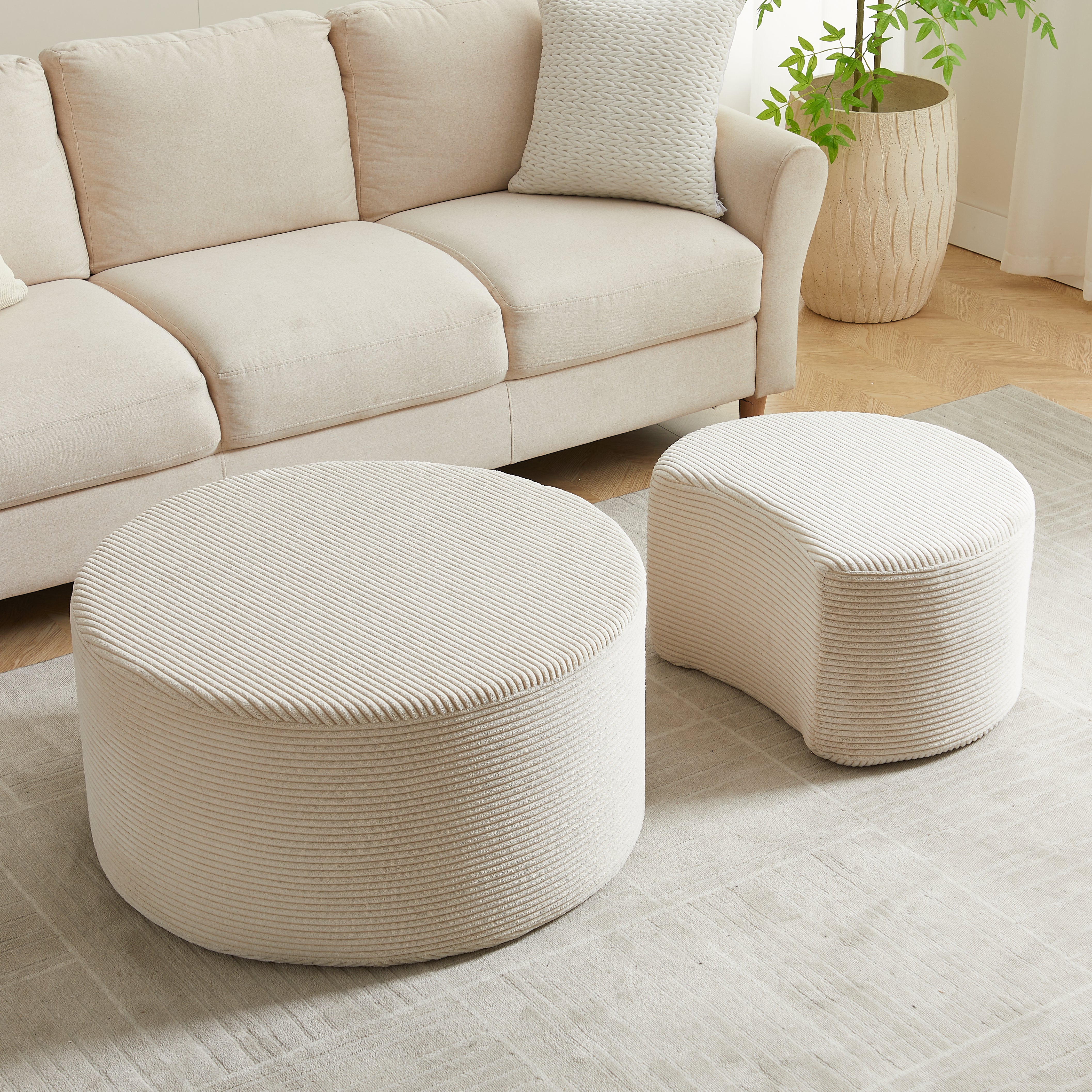Logidon salontafelset van 2 rond gewatteerde beige stof
