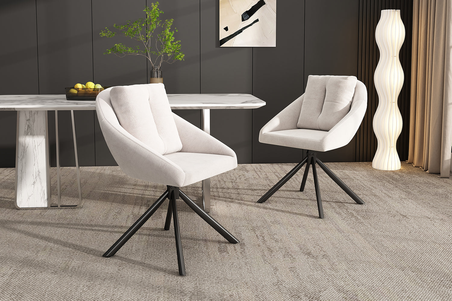 Logidon Modern Beige Velvet Swivel Chair Dining Table Chair Set of 2