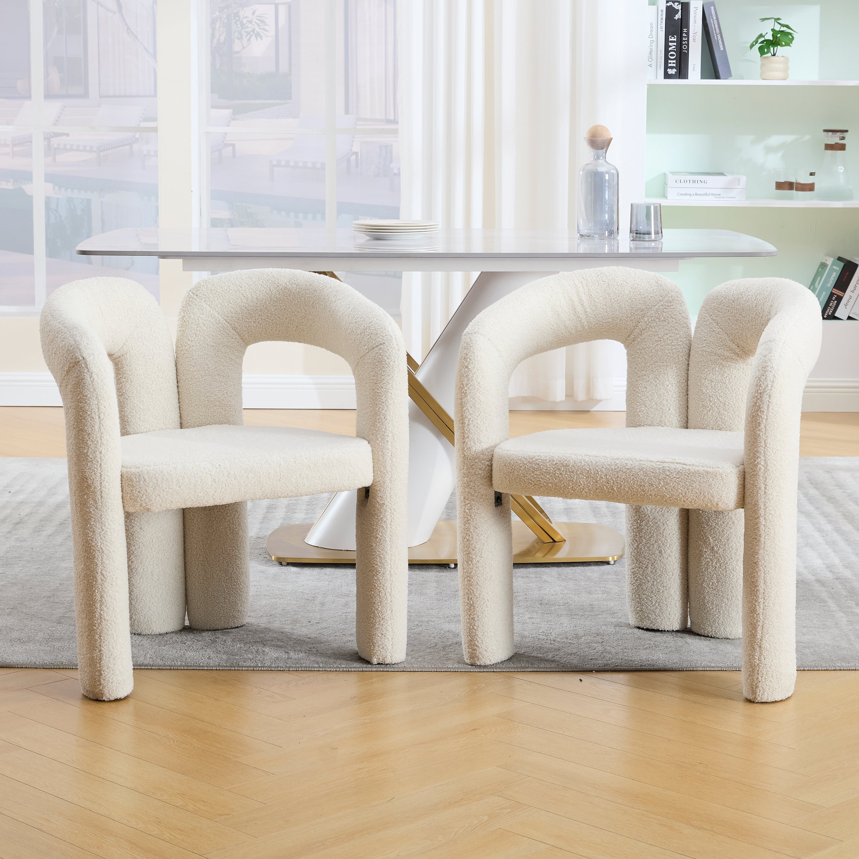 Logidon Premium Ergonomische Fauteuil Teddy Fluweel Beige Set 2