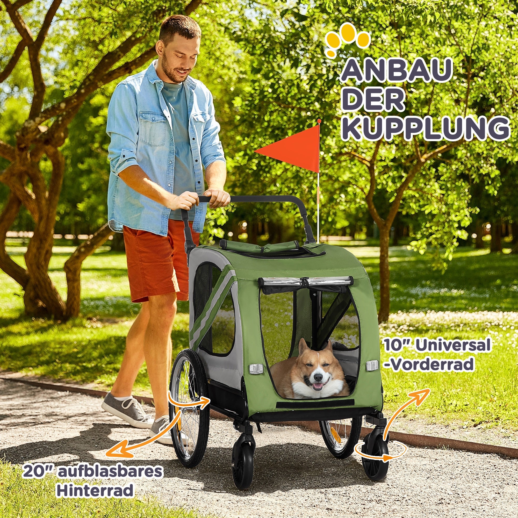 Logidon PawHut 2 in 1 hondenkar buggy groen voor middelgrote honden