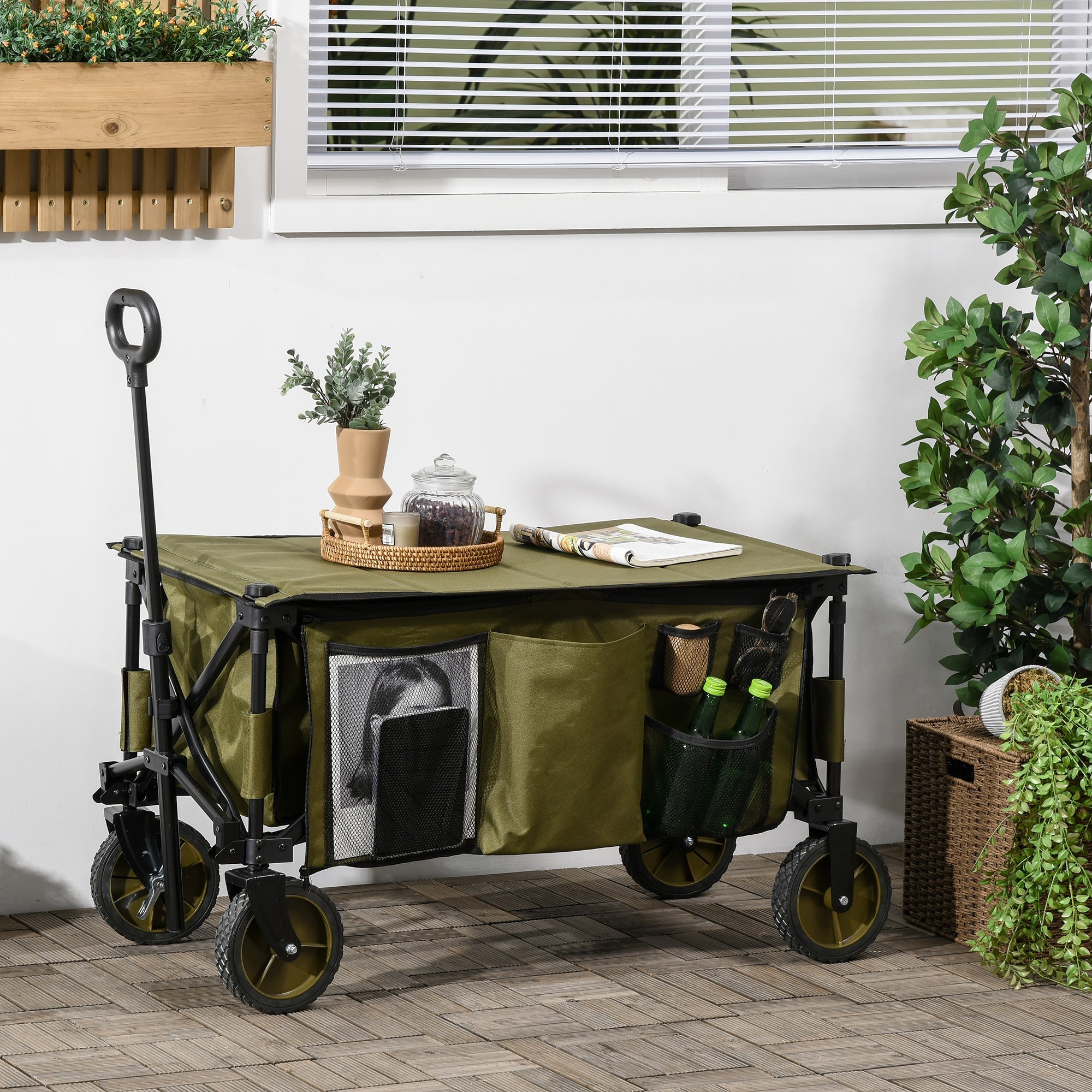 Logidon Strandtrolley Opvouwbaar met Dienblad en Zakken Groen